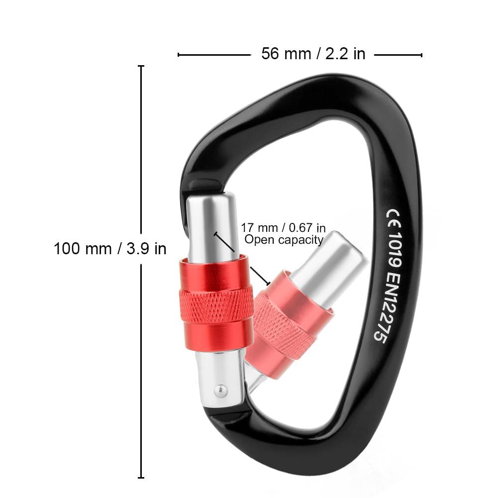 Paliston Locking Carabiner - 25kN 5600lb Climbing Carabiner Screw Gate D Shape Carabiner Black (Pack of 2)
