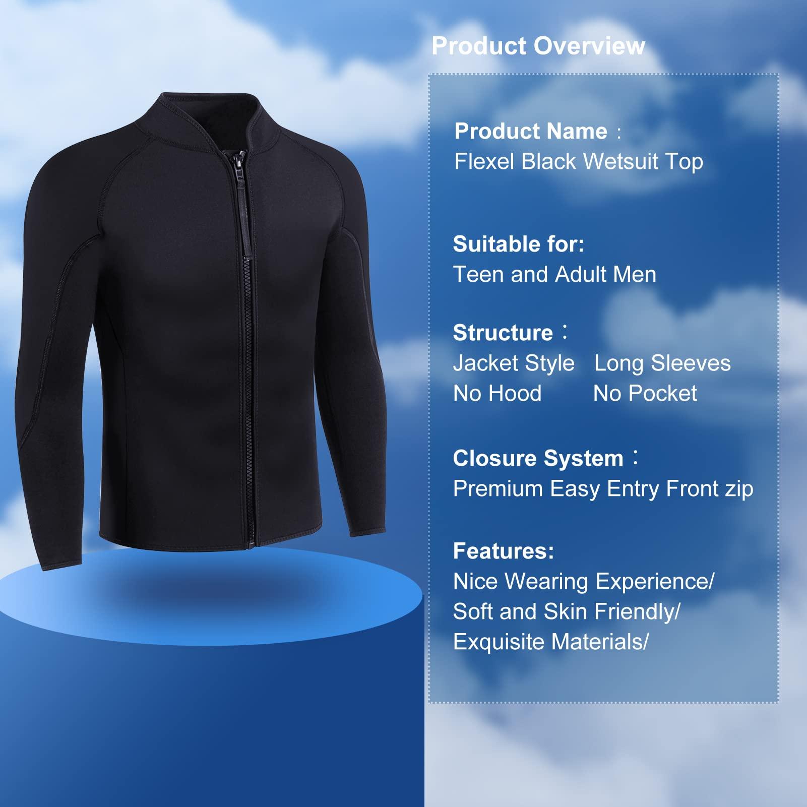 INTBOSS INTBOSS Wetsuit Top Men,2mm Mens Wetsuit Top 3mm Long Sleeve Wetsuit Jacket Men Front Zip Warm Wets Suit Jackets for Men Stretch Mens Wetsuit Top