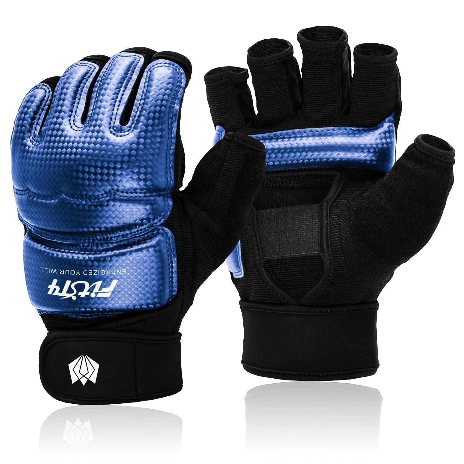 FitsT4 Sports FitsT4 Sports Half Mitts MMA UFC Training Boxing Punch Bag Kickboxing Sparring Grappling Martial Arts Muay Thai Taekwondo Wrist Wraps Support Gloves for Women Men Kids Blue L