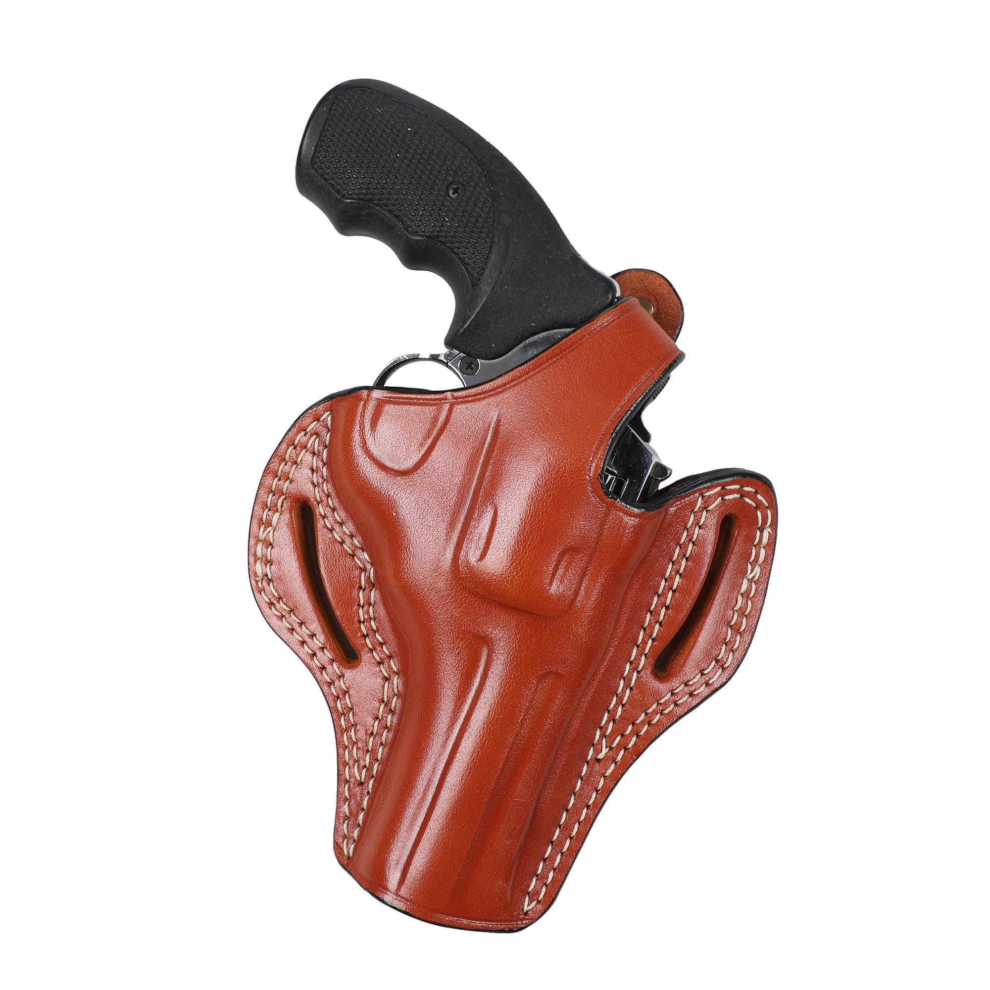 Pusat Holster Pusat Holster Premium Leather Thumb Break Belt Holster 4 inch 357MAG-38SPL for Revolver EAA Windicator (Brown Left Hand, EAA 357 Magnum)