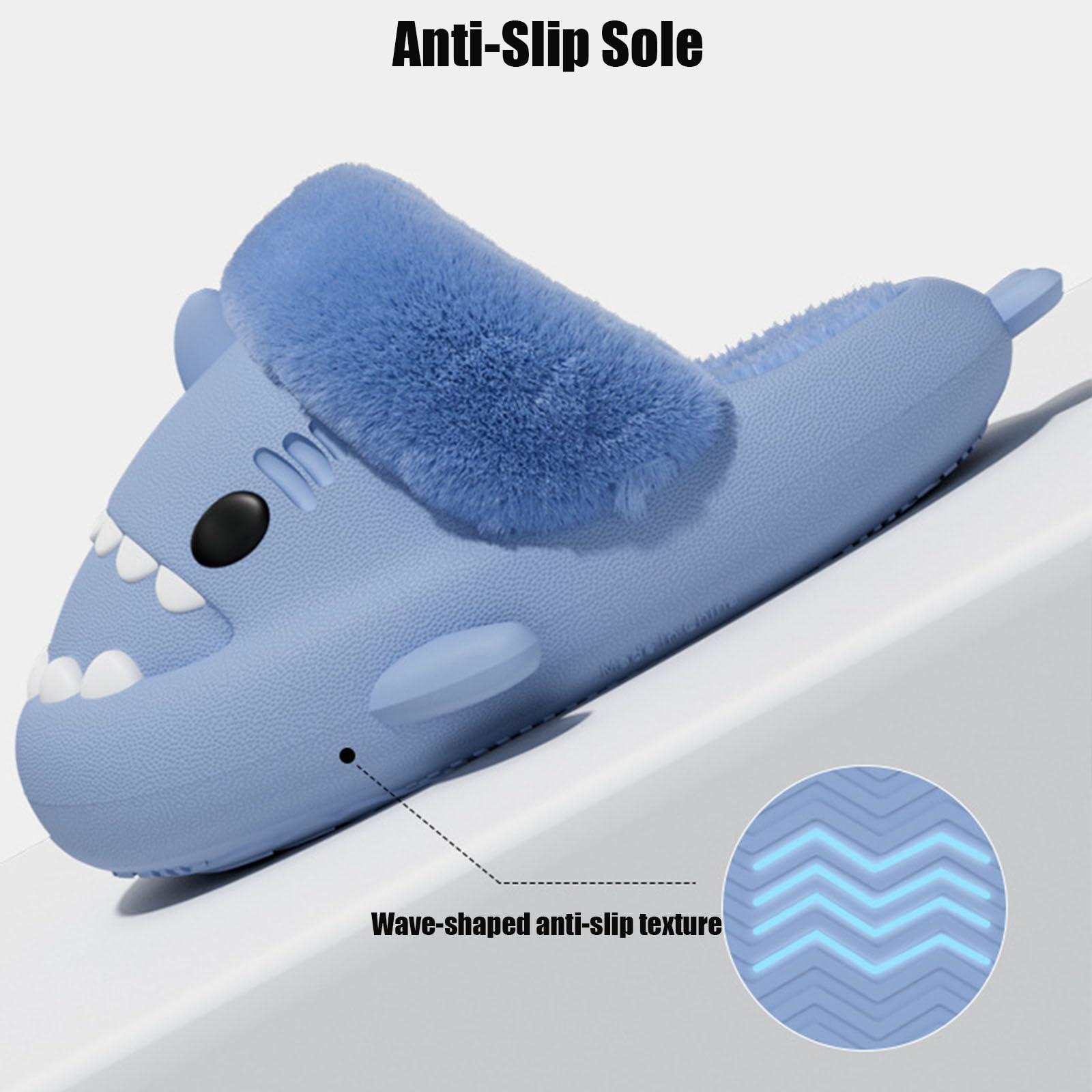 Jfxgjuv Jfxgjuv Sharklas Polares, Sharklas Originales, Sharky Chanclas De Invierno, Summer and Winter Shark Slides Detachable Warm Fuzzy Slippers (Grey,1-2 Big Kid)