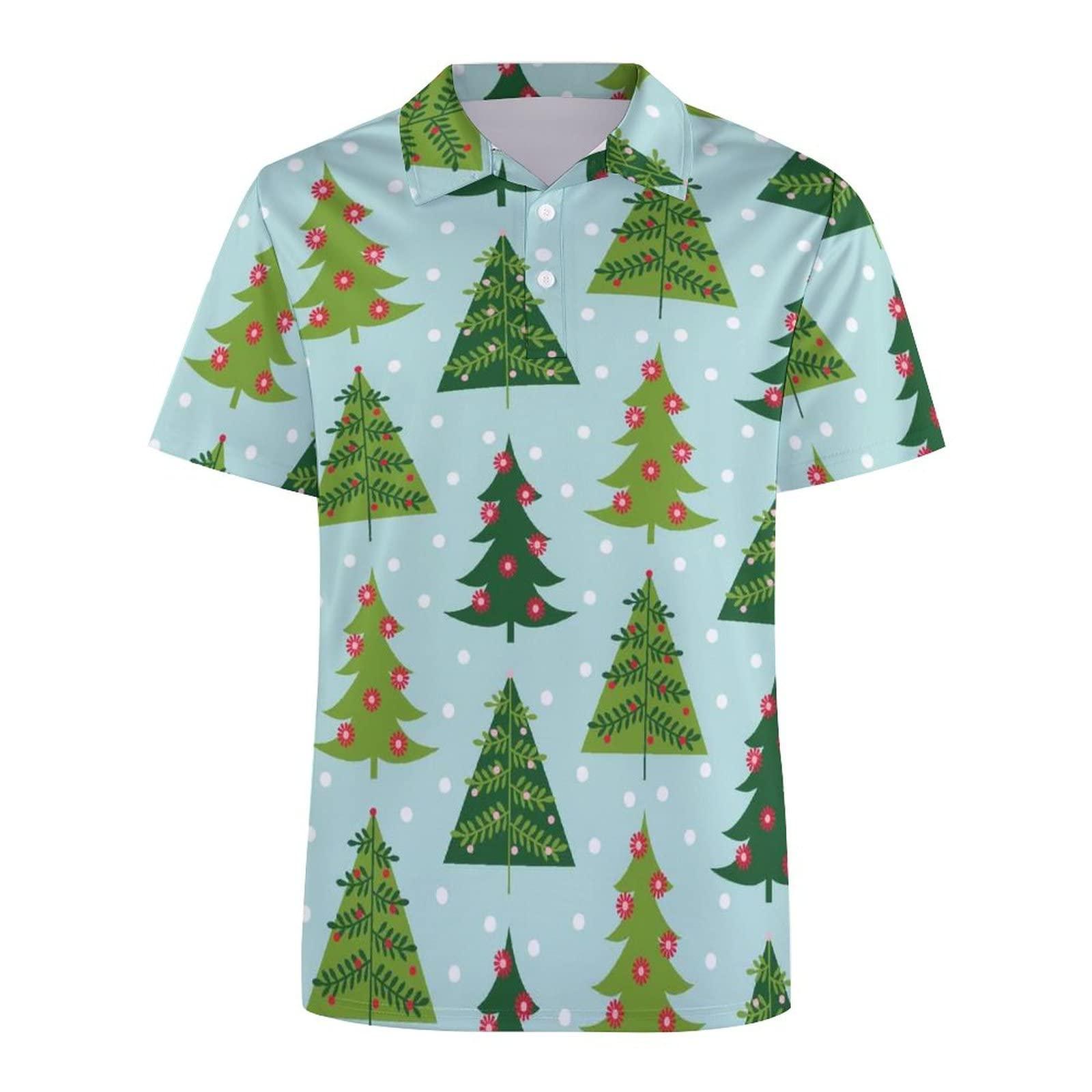 BAIKUTOUAN BAIKUTOUAN Christmas Trees Men's Golf Polo-Shirt Short Sleeve Jersey Tees Casual Tennis Tops M