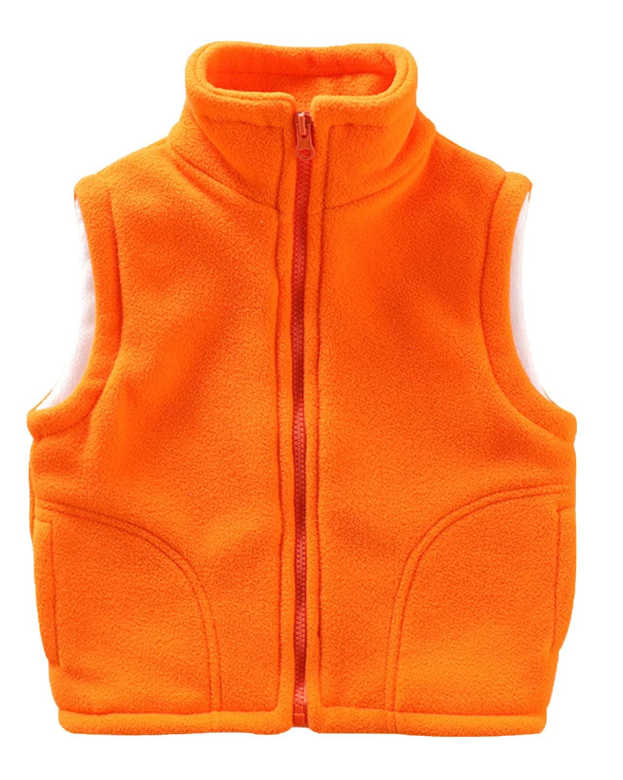 Yimutian Kids Girls Boys Polar Fleece Vest Winter Thick Warm Outerwear Sleeveless Stand Collar Jacket Zipper Up Waistcoat Orange 2-3T
