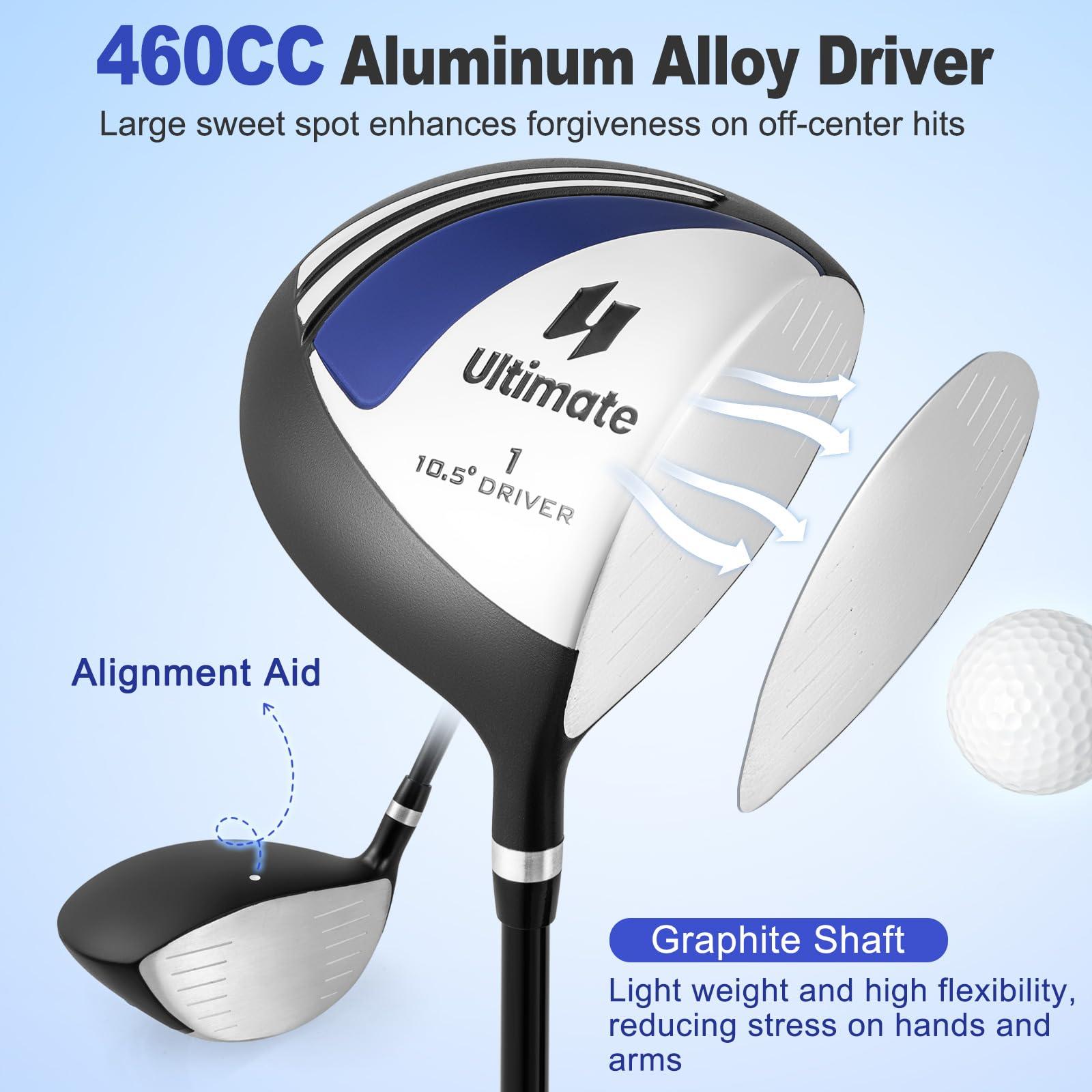 Tangkula Tangkula Complete Golf Clubs Package Set 10 Pieces for Men & Women Right Hand, Includes 460cc Alloy Driver, 3# Fairway Wood, 4# Hybrid, 6#, 7#, 8#, 9# & P# Irons, Putter, Stand Bag (Blue)