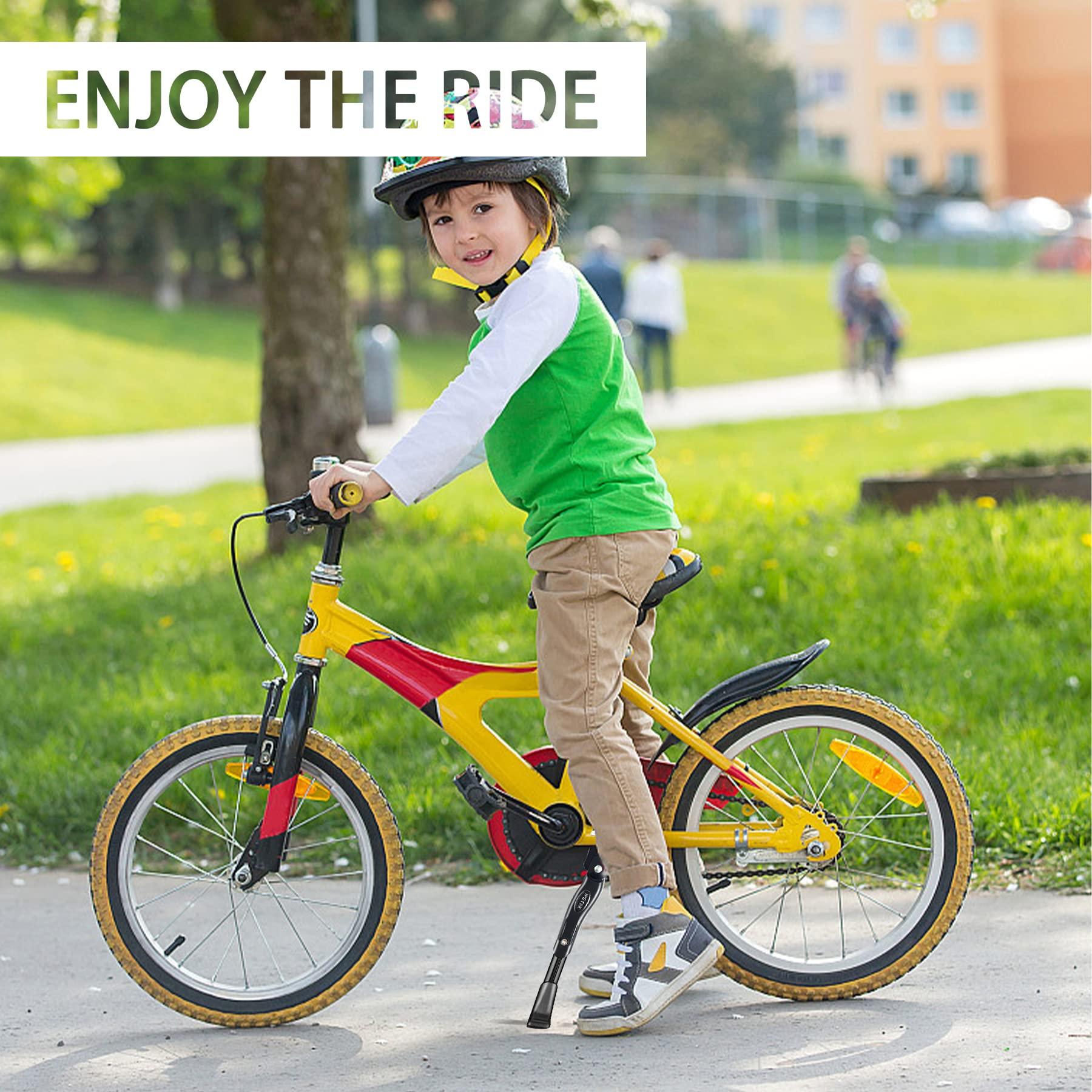 IPETRK IPETRK Kickstand for Kids Bike for 16 18 20 Inch Adjustable Folding Center Mount Children\'s Bicycles Black Aluminium Alloy Bike Kick Stand Easy Install