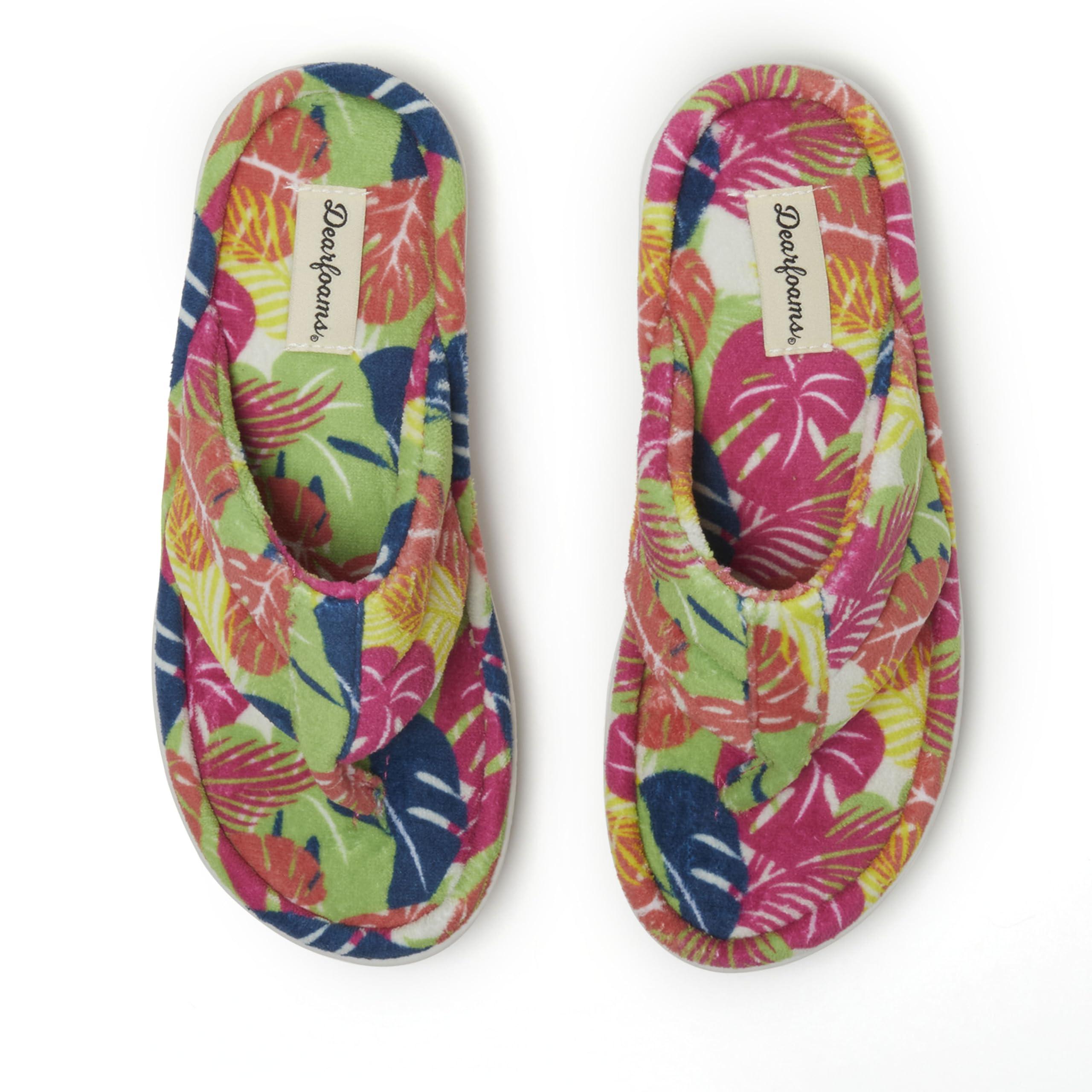 Dearfoams Dearfoams Women's Melanie Terry Thong Slipper, Tropical Print, 7-8