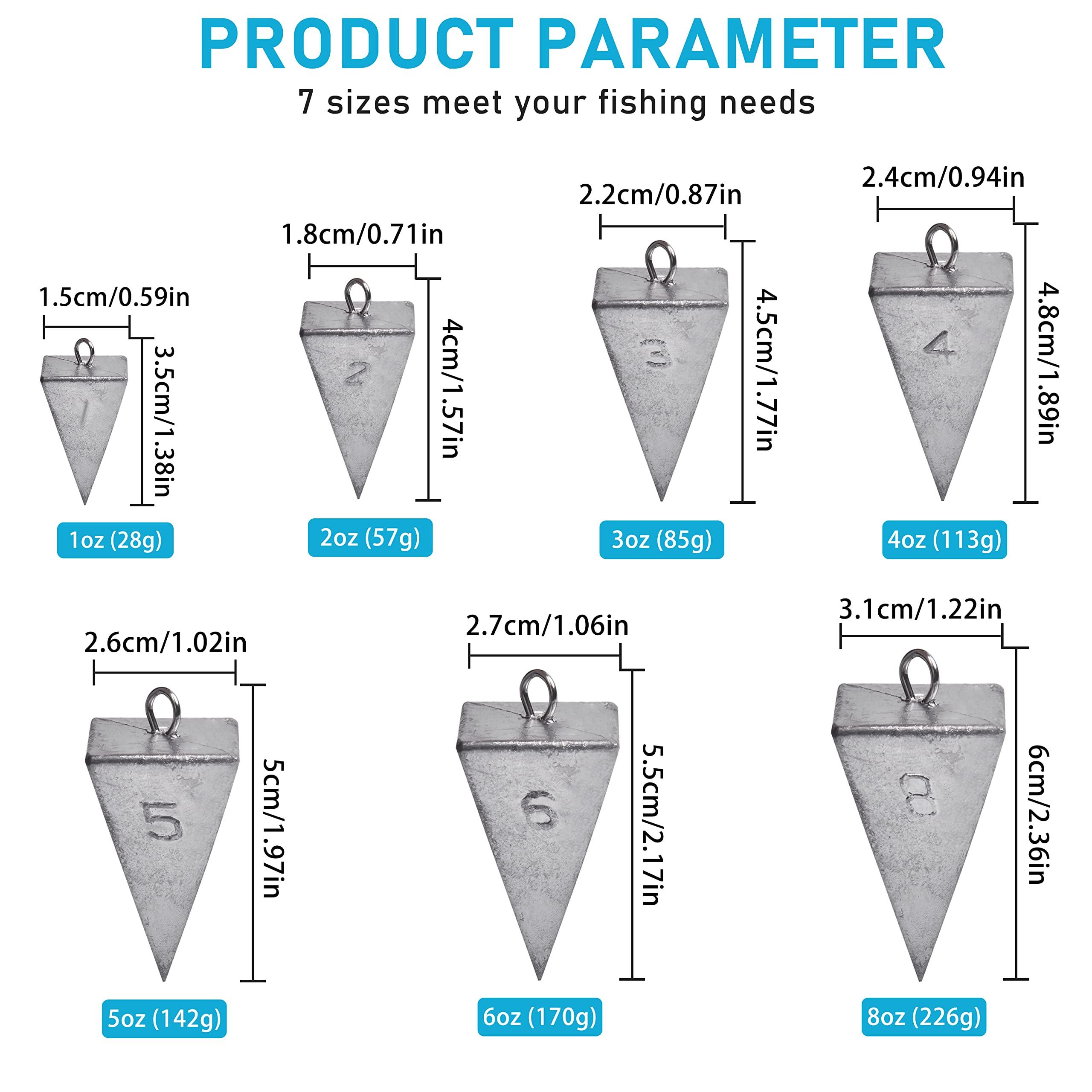FUSIGO Pyramid Sinkers Fishing Weights, Bullet Fishing Weights Sinkers Tangle Free Fishing Weights for Saltwater Surf Fishing Gear Tackle 1oz 2oz 3oz 4oz 5oz 6oz 8oz