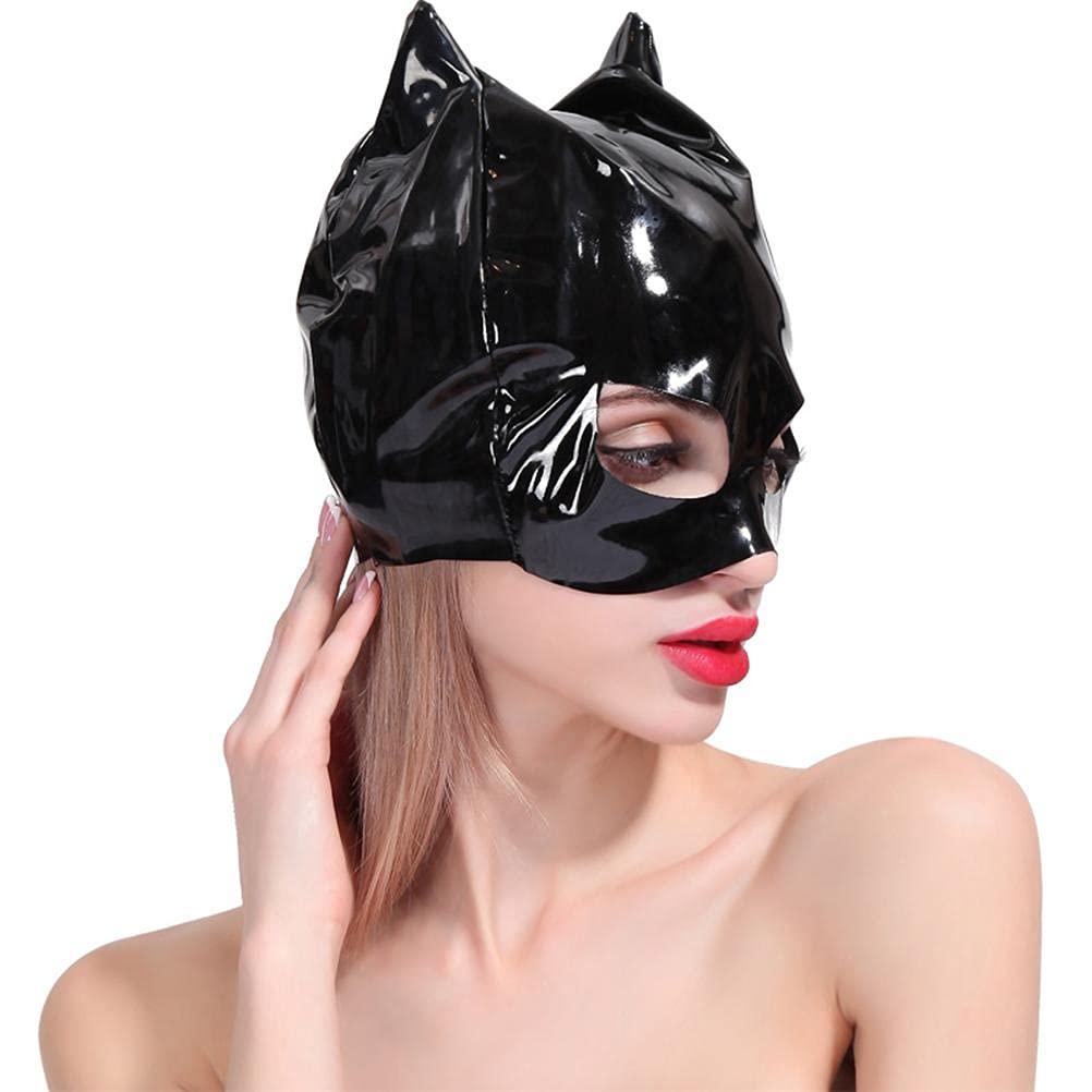 FRLUYNG Halloween Cat Mask Women's Black PU Leather Mask Cat Masquerade Masks Halloween Mask Carnival Party Costume Cosplay, M