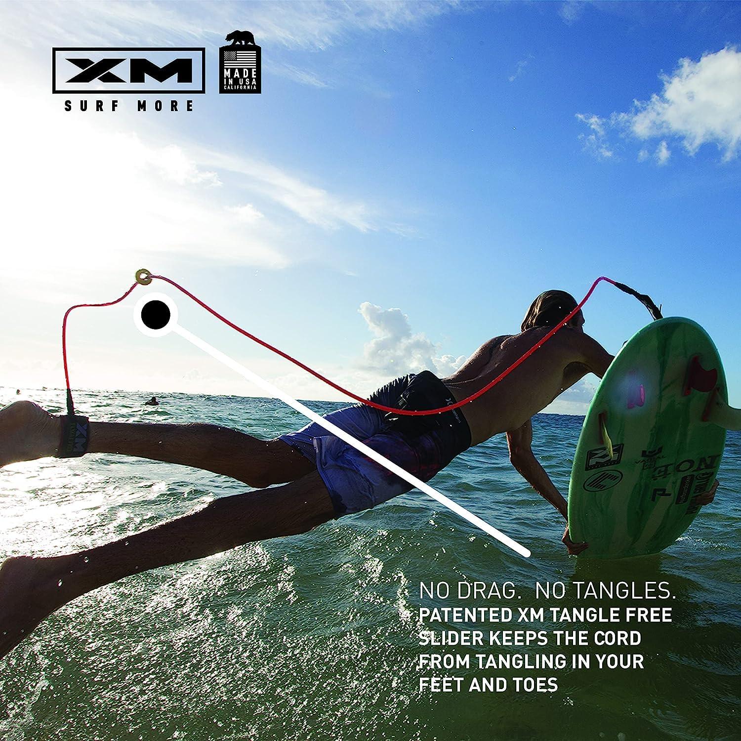 XM SURF MORE XM SURF MORE Big Wave 9ft Surfboard Leash with Tangle Free Upgrade, Cord Thickness (.313in), Key Pocket, Unbreakable Swivels, Detachable Railsaver, Made in USA