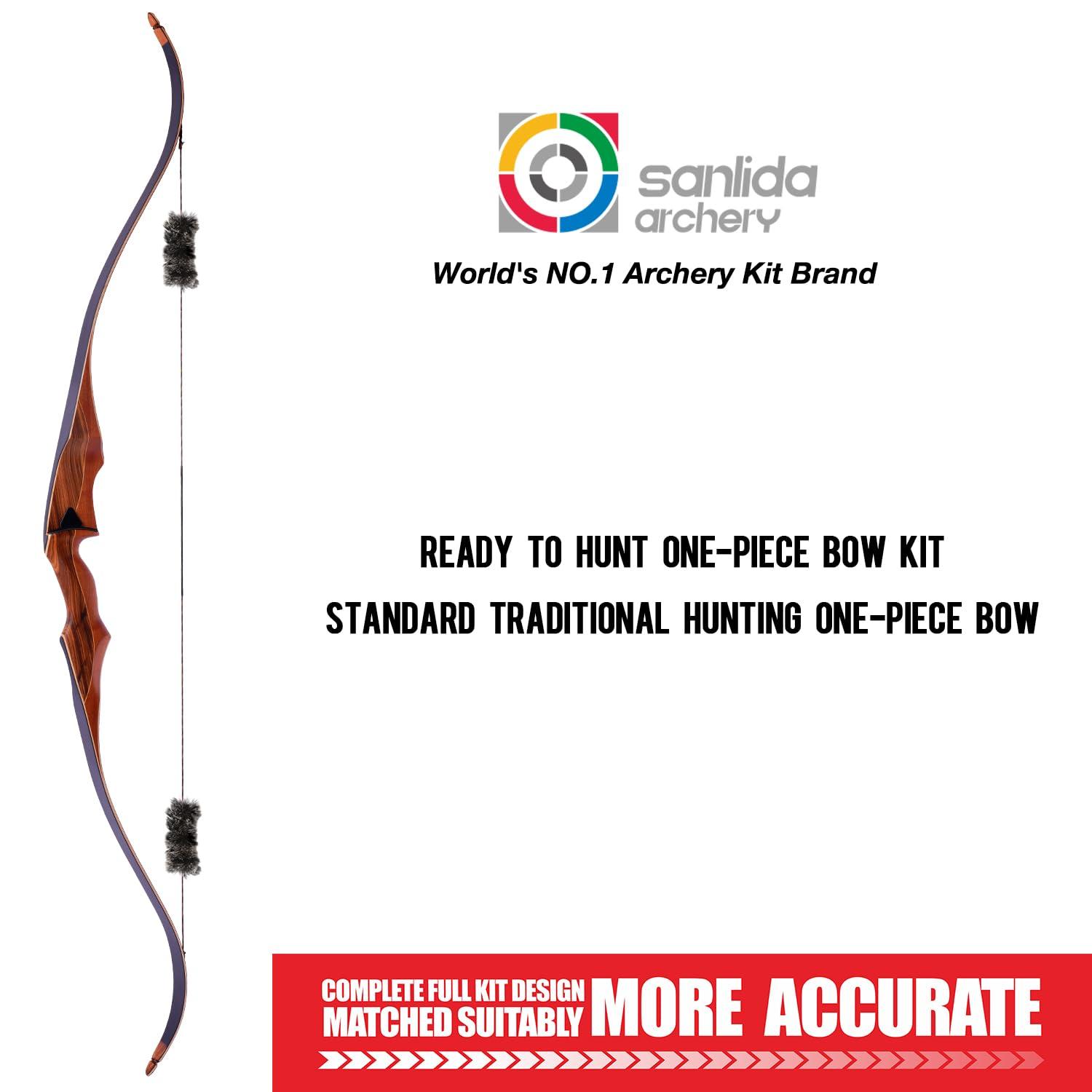sanlida Sanlida Archery 60 Royal X8 One-Piece Bow Traditional Wooden Hunting Bow Handmade Hunting Bow and Arrows Kit for Adults & Traditional Archers, RH Only (55lbs, Right Hand)