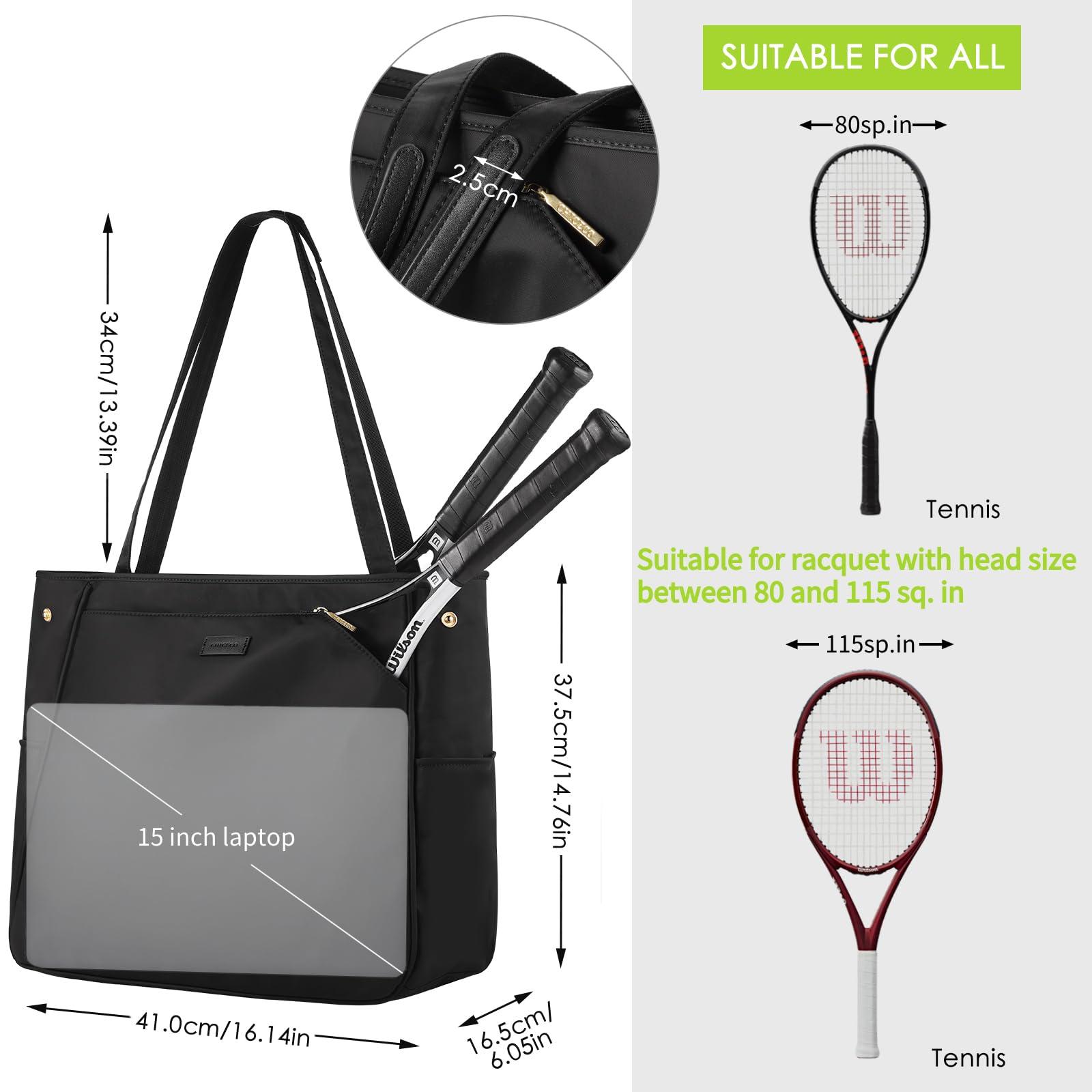 CHICECO CHICECO Tennis Tote Bag for Women, Large Tennis Racket Bag, tennis bag 2 rackets,Pickleball Bag,Padel Bag,Black (Black)