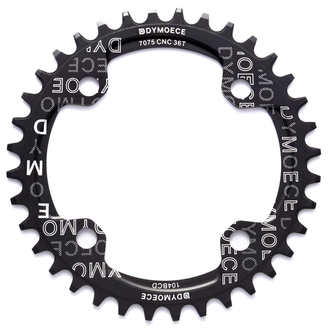 Dymoece Dymoece Narrow Wide Bike Single Chainring 104BCD 32T/34T/36T/38T for 9 10 11 SpeedRound,Black/Red,Perfect for Most of Shimano and Sram Cranksets (Black, 32T)