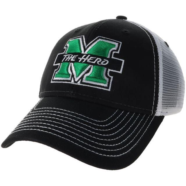 Barnesmith Barnesmith Marshall University Thundering Herds Adjustable Trucker Hat Unisex Adult Relaxed Fit, Sideline Logo, Black/White, One Size Fits All