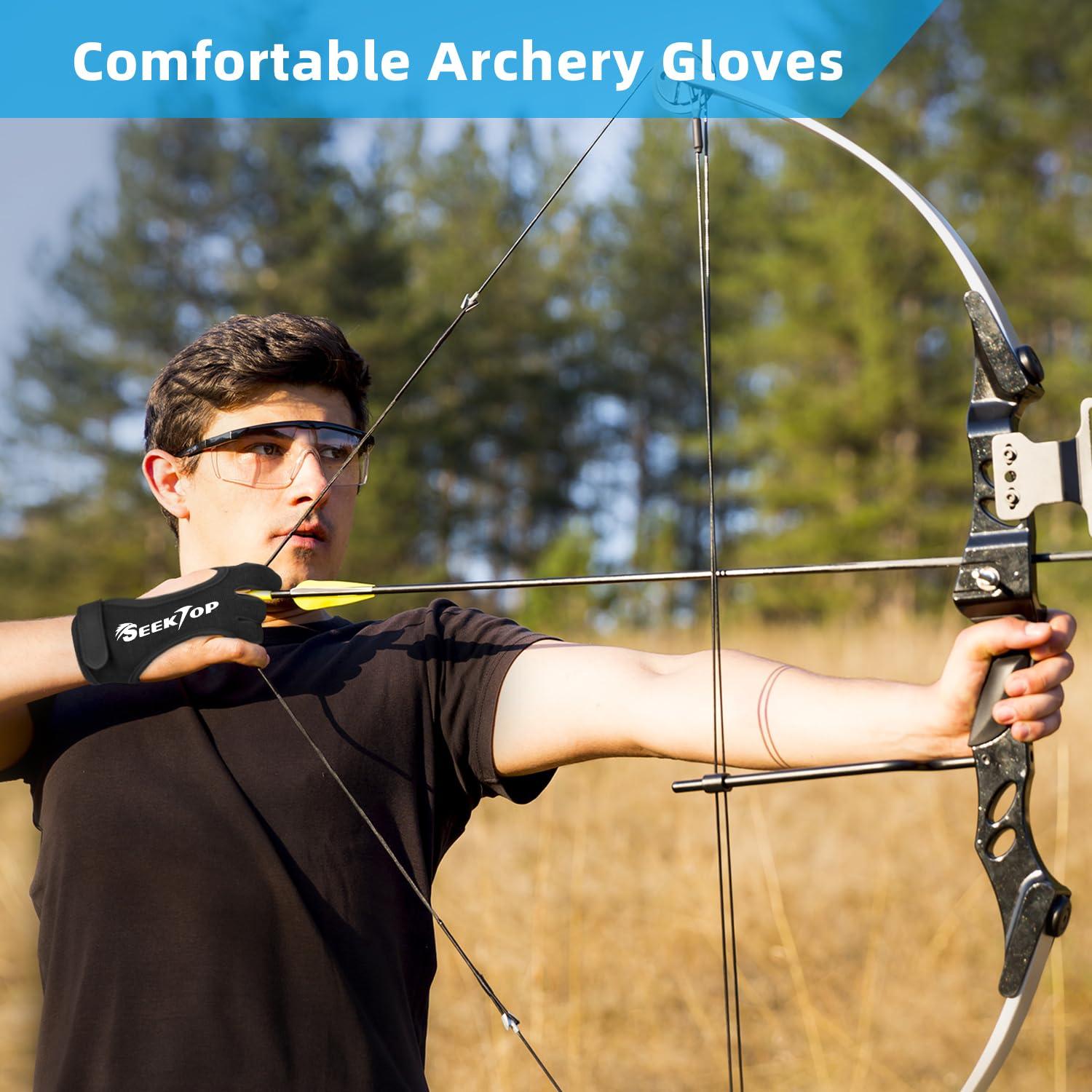 Seektop Seektop Archery Gloves Shooting Hunting Leather Three Finger Protector for Youth Adult Beginner (Update Black, L)
