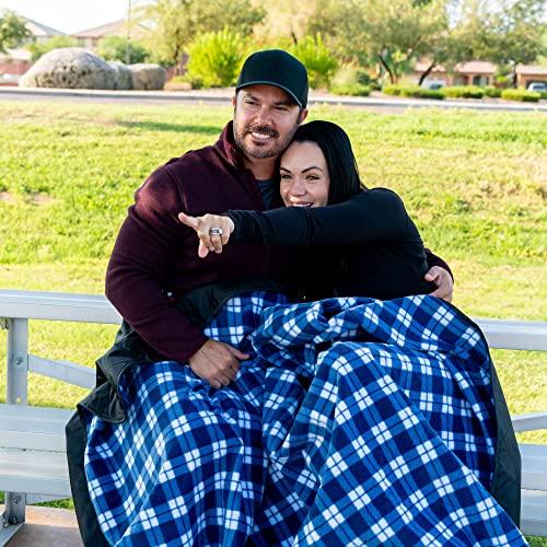 BRAWNTIDE BRAWNTIDE Large Outdoor Waterproof Blanket - Thick Tartan Plaid Fleece, Warm, Windproof, Sandproof, Ideal for Camping, Parks, Grass, Hiking, Travel, Includes Stuff Sack, Shoulder Strap (Plaid Blue)