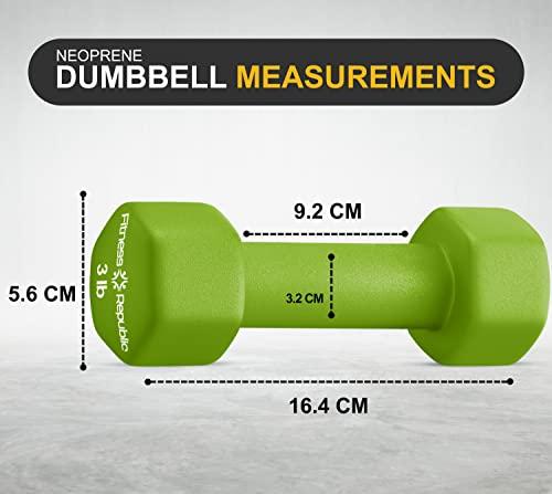 Fitness Republic Fitness Republic 3LB Neoprene Workout Dumbbells Set of 2 - Non Slip, Anti Roll Exercise & Fitness Dumbbells - Hex Shaped Hand weights for Men & Women - Ideal for Home and Gyms training