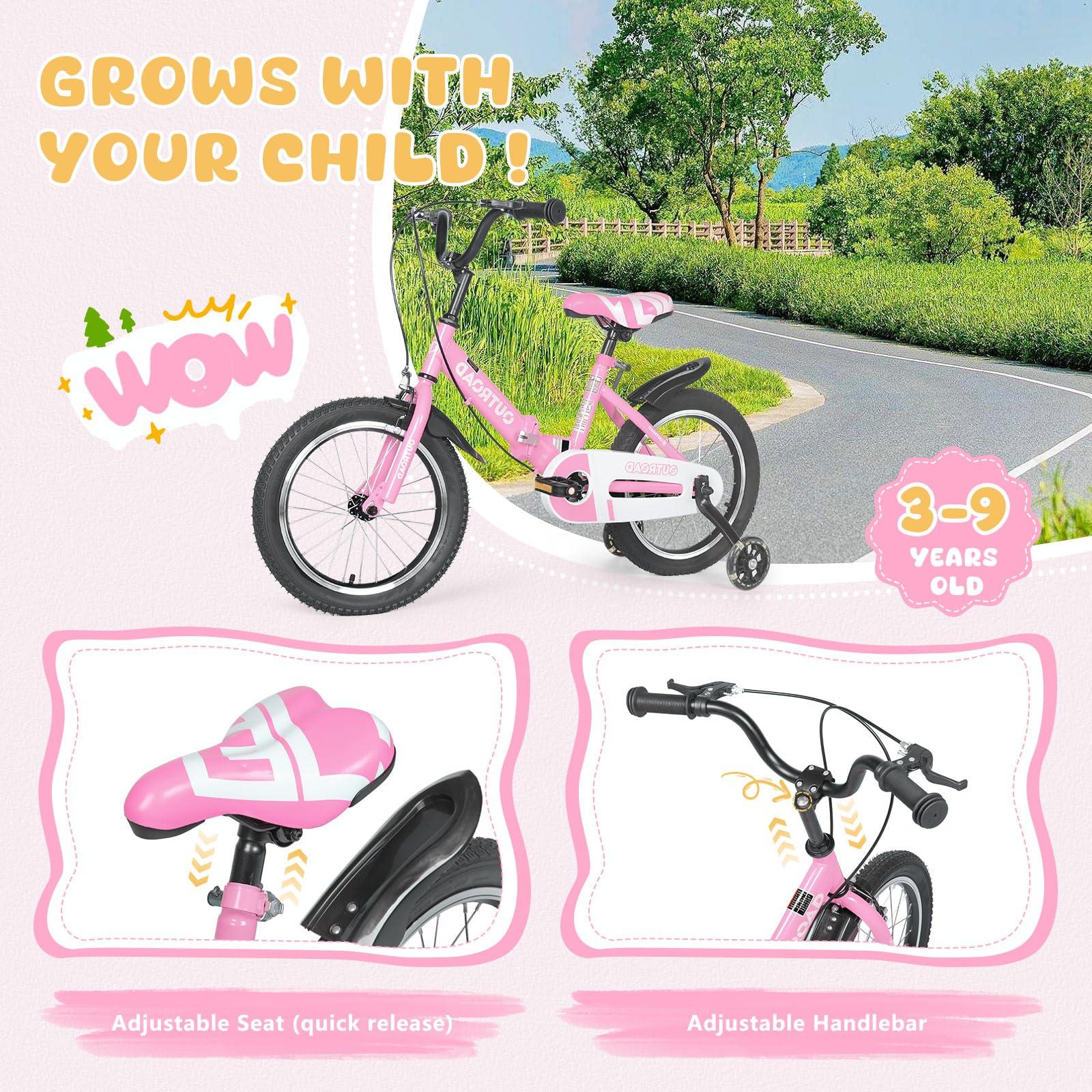 MarKnig MarKnig 18 Inch Folding Kids Bike for 6-9 yrs Old Boys and Girls, Freestyle Kids Bicycle with Dual Brakes & Flash Training Wheels, Toddler Bicycle for Beginners, Pink Girls Bike