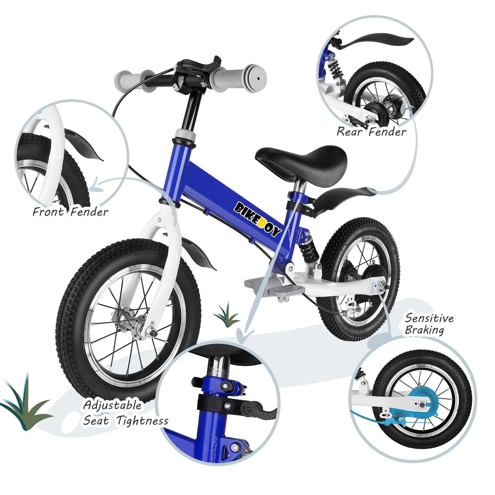 bikeboy bikeboy Balance Bike 3 in 1,The Dual Use of a Kids Balance Bike and Kids Bike,12 14 Inches for 2-6 Years Old,with Shock Absorbers, Fenders, Pedals, Auxiliary Wheels