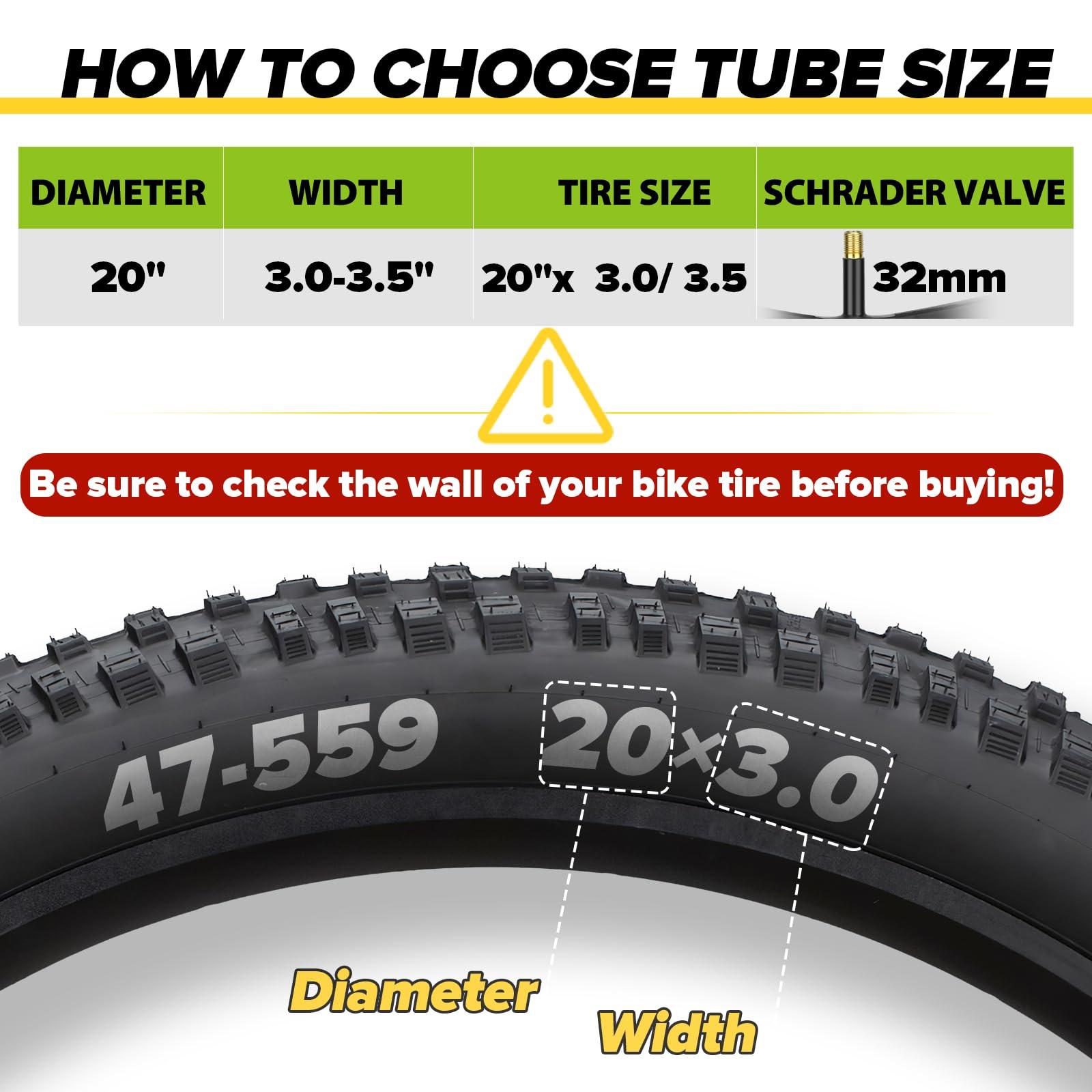 Hydencamm 2 Pack 20x3 Fat Tire Bike Inner Tubes, 20" Fat Bike Tubes 20 X 3.0/3.50 AV Schrader Valve with 2 Tire Levers, Inner Tube Compatible with 20X3.0 20 X 3.30 20 X 3.5 for Road/Mountain/E Bike by Hydencamm