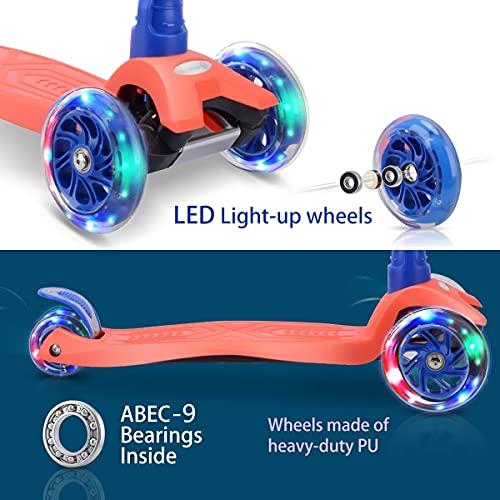 AOWISH AOWISH 120mm Light-up Scooter Wheels Pair 120mm X 24mm Scooters LED Flash Front Wheels Replacement w/Bearings ABEC-9 for Micro Kickboard, 3-Wheeled Push Scooters (Blue)