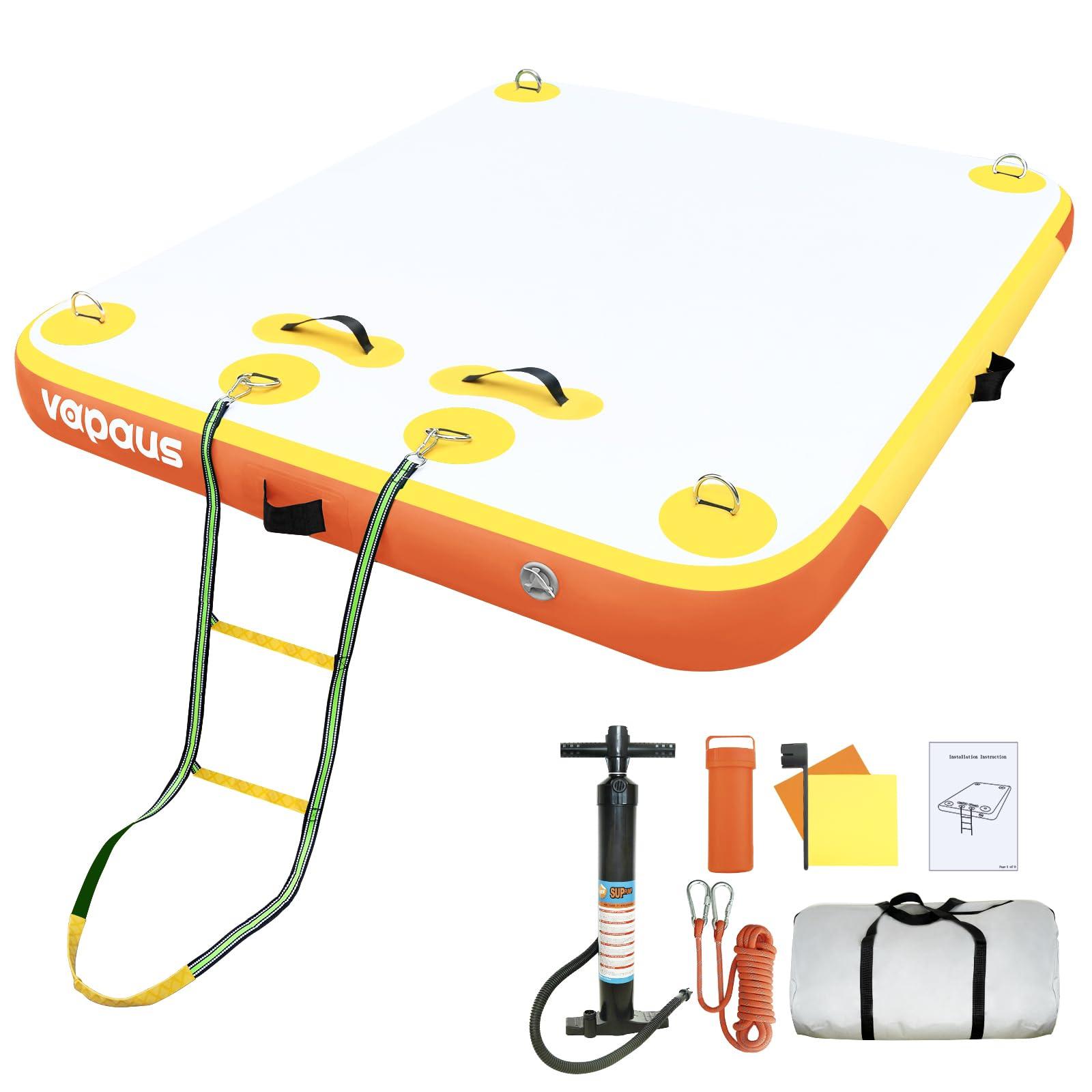 vapaus vapaus Inflatable Floating Dock Water Air Mat Swim Platform Floating Island Deck with Rope Ladder for Pool Lake Beach Relaxing Sunbathing (Yellow Orange, 10ft x 6ft x 6")
