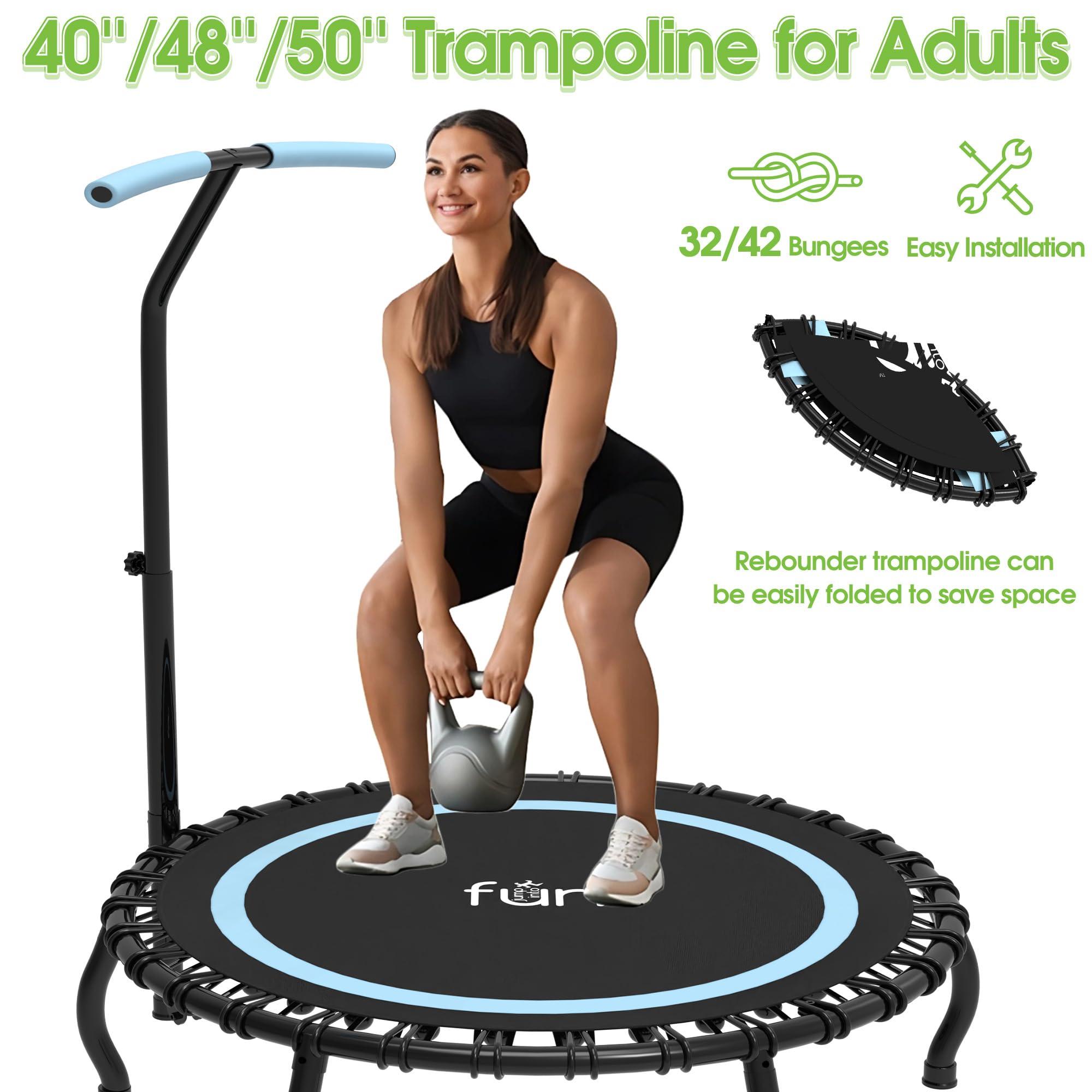 Jump Into Fun Jump Into Fun 40" Rebounder Mini Tranpoline Indoor for Adults, 330LBS Foldable Fitness Tranpoline Adults with Adjustable T-Bar Handle, Slient Exercise Rebounder for Indoor/Garden Workout, Blue