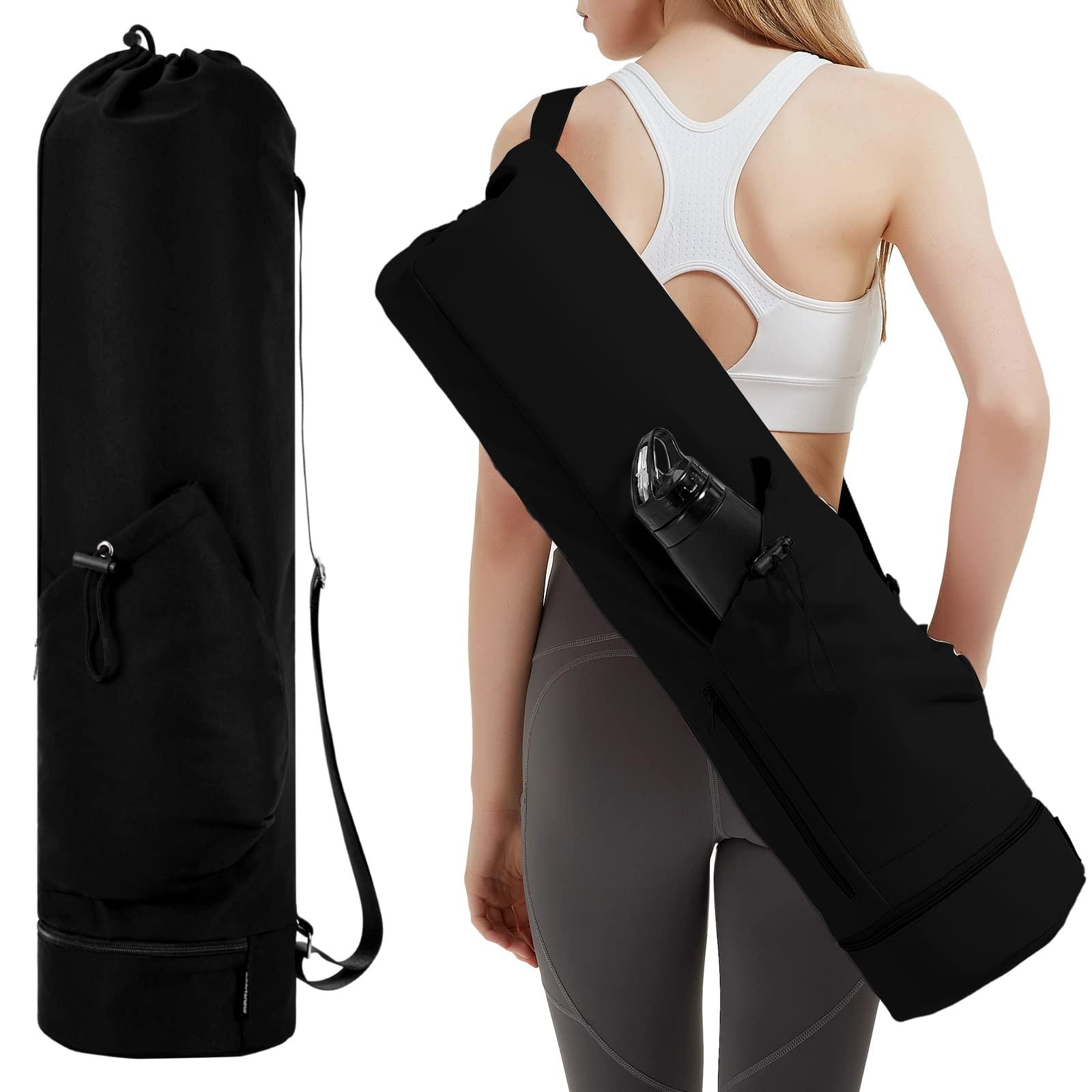 sportsnew sportsnew Yoga Mat Bag with Water Bottle Pocket and Bottom Wet Pocket, Exercise Yoga Mat Carrier Multi-Functional Storage Bag, Black,Patent pending
