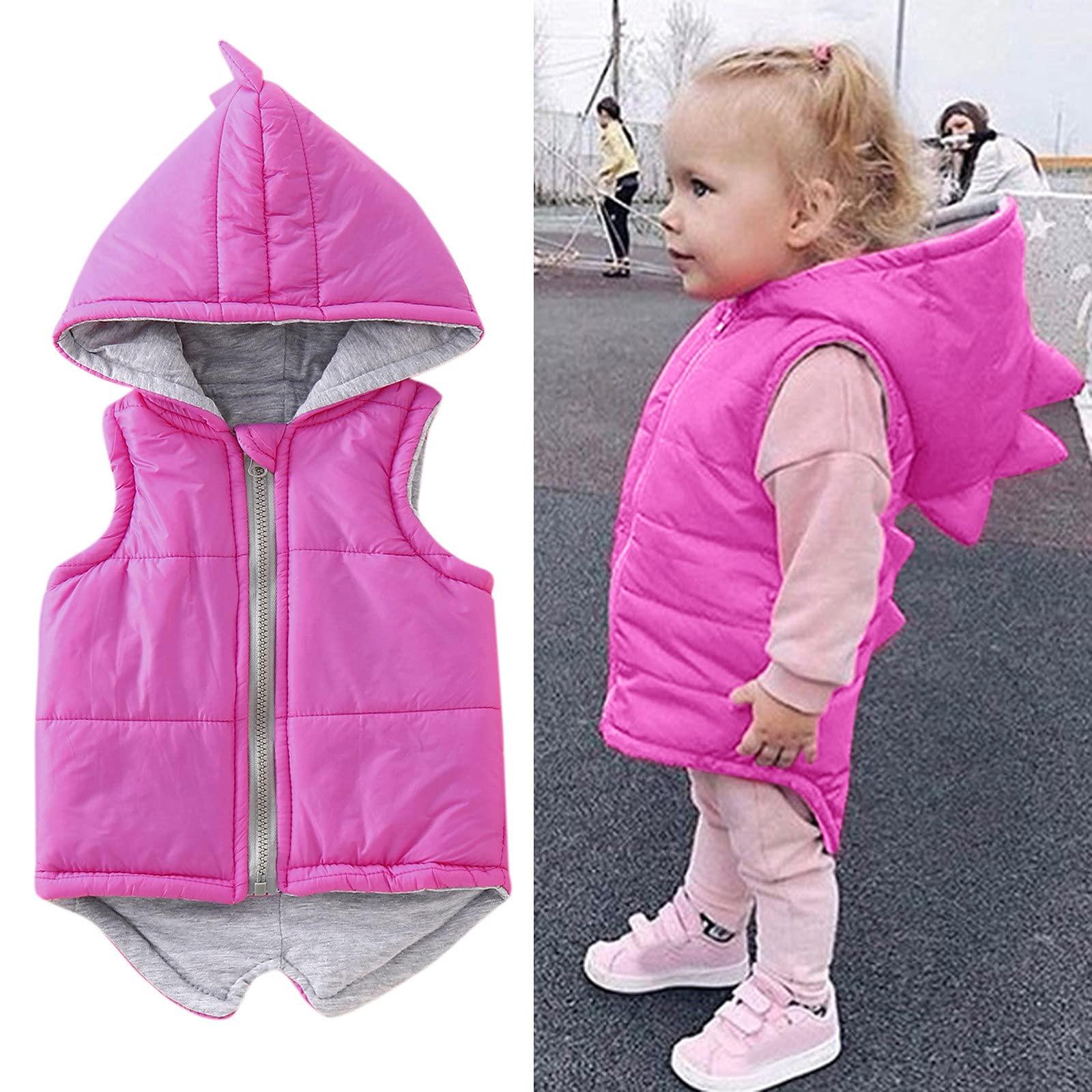 YDNGF YDNGF Toddler Baby Girl Hoodies Vest Outwear 3D Dinosaur Sleeveless Waistcoat Warm Jacket 6M-6Y (Hot Pink, 18-24 Months)