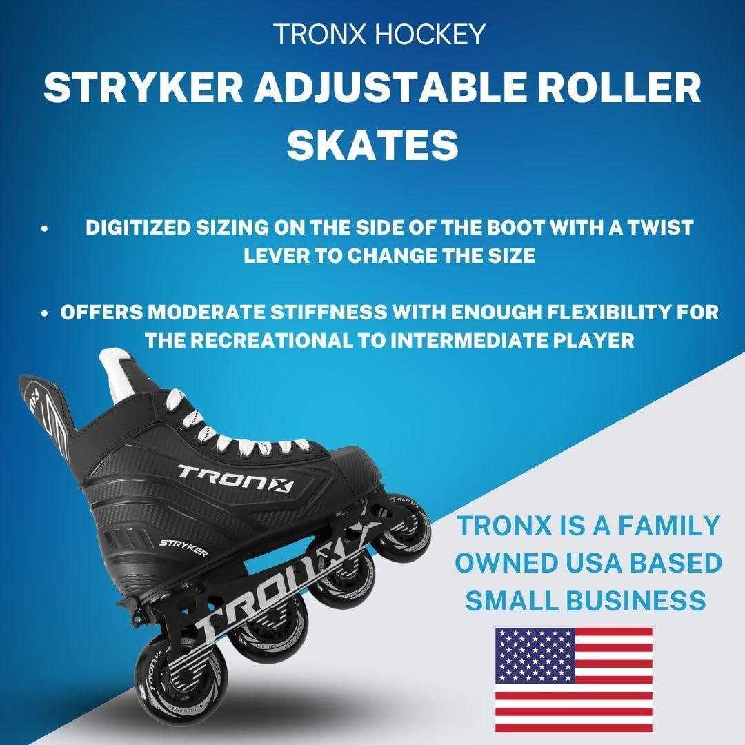 TronX TronX Stryker Adjustable Senior Intermediate Junior Youth Roller Inline Hockey Skates, 2024 New Model (YTH Skate 11-1 (Shoe Size 13-3))