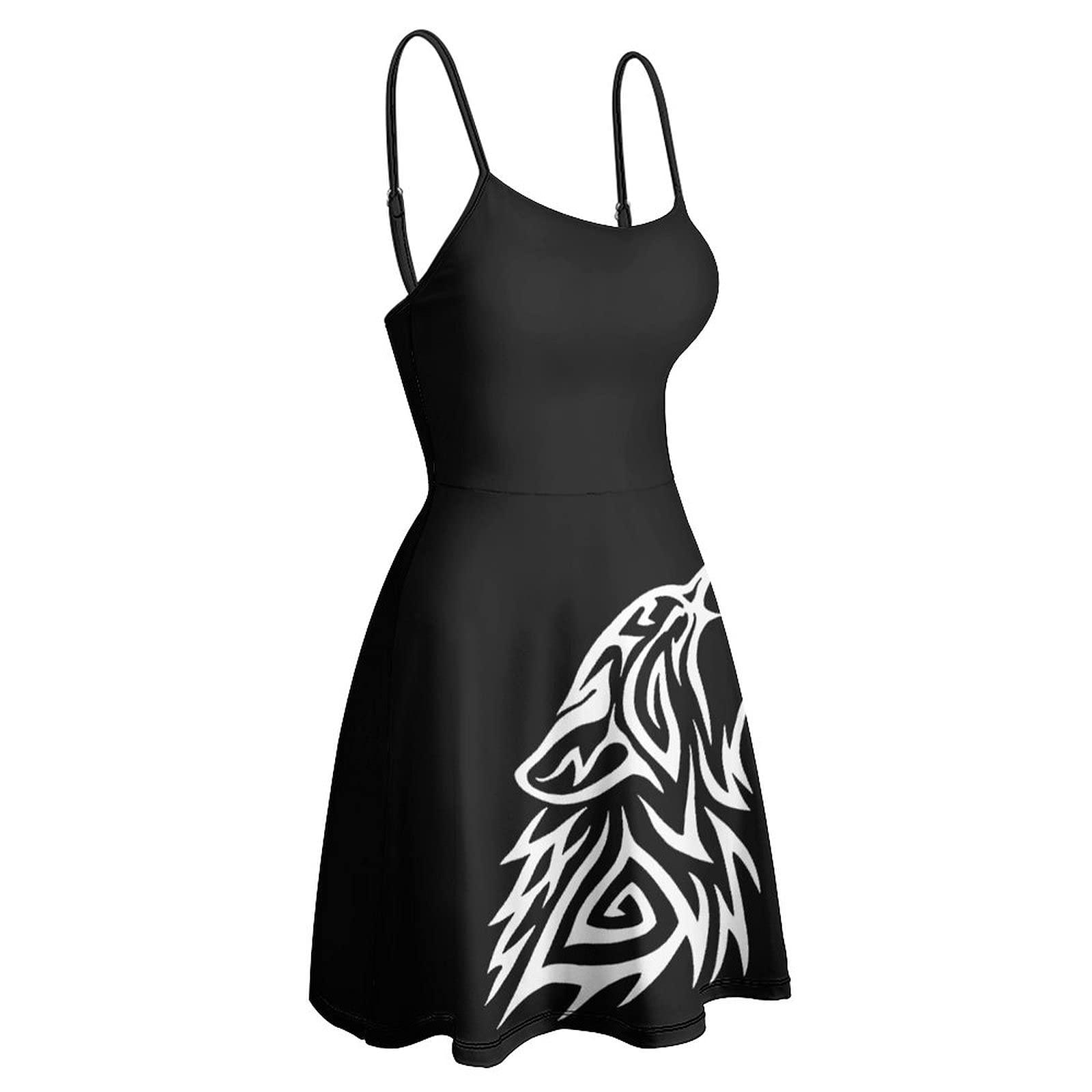 BAIKUTOUAN BAIKUTOUAN Tribal Wolf Howl Women\'s Sleeveless Sundress Skirt Summer Beach Sling Dress