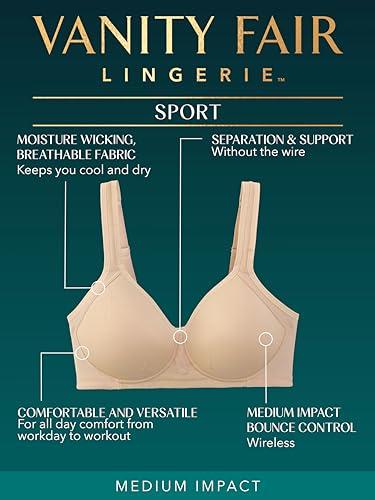 Vanity Fair Vanity Fair womens Wireless Medium Impact Plus Size Padded Sports (36c-44ddd) Bra, Wireless - White, 44DDD US