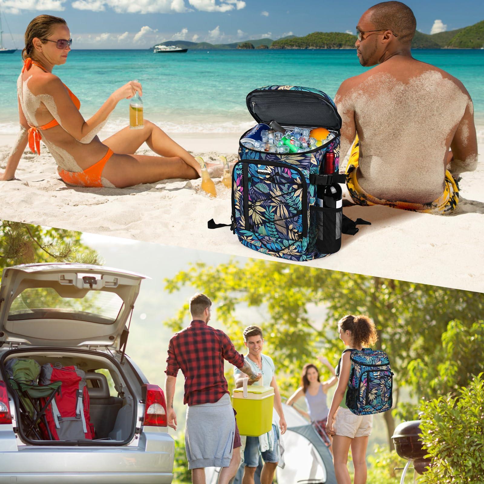 HXLGMD HXLGMD Backpack Coolers Insulated Leak Proof 30 Cans, Soft Sided Insulated Cooler Bags Ice Chest Backpack for Beach Travel Camping, with Reusable Ice Packs, Tropical Leaves