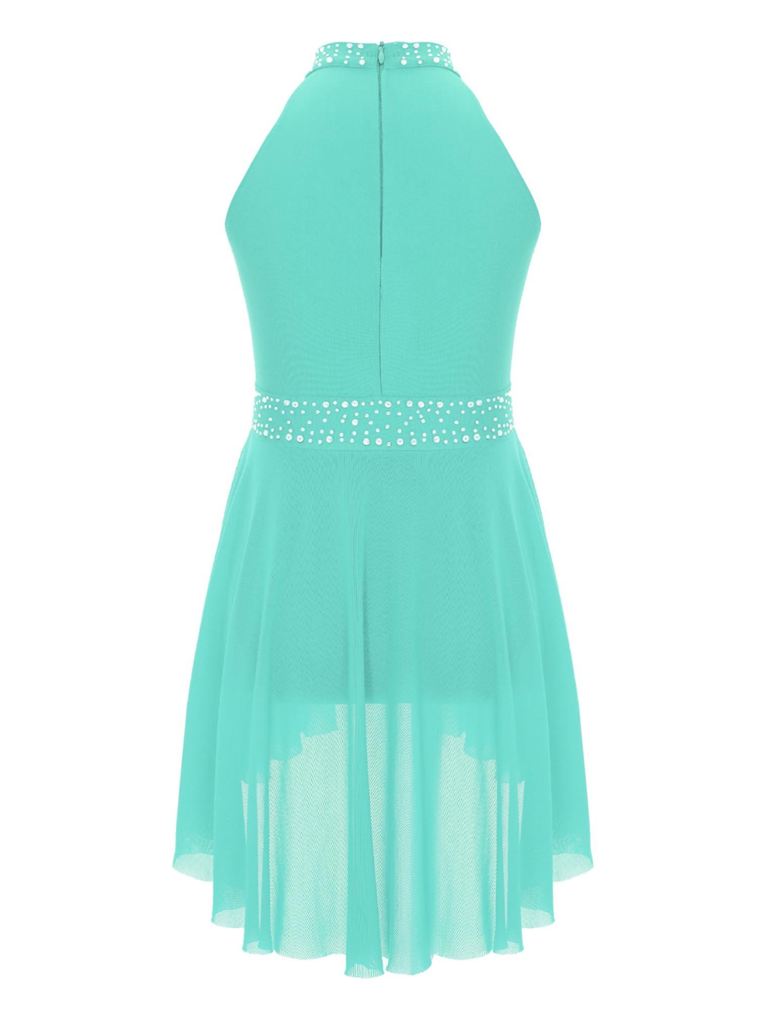 JEATHA JEATHA Kids Girls Rhinestone Sleeveless Mock Neck Roller Skating Dress Gymnastic Leotard Ballet Dance Costume Mint Green B 16
