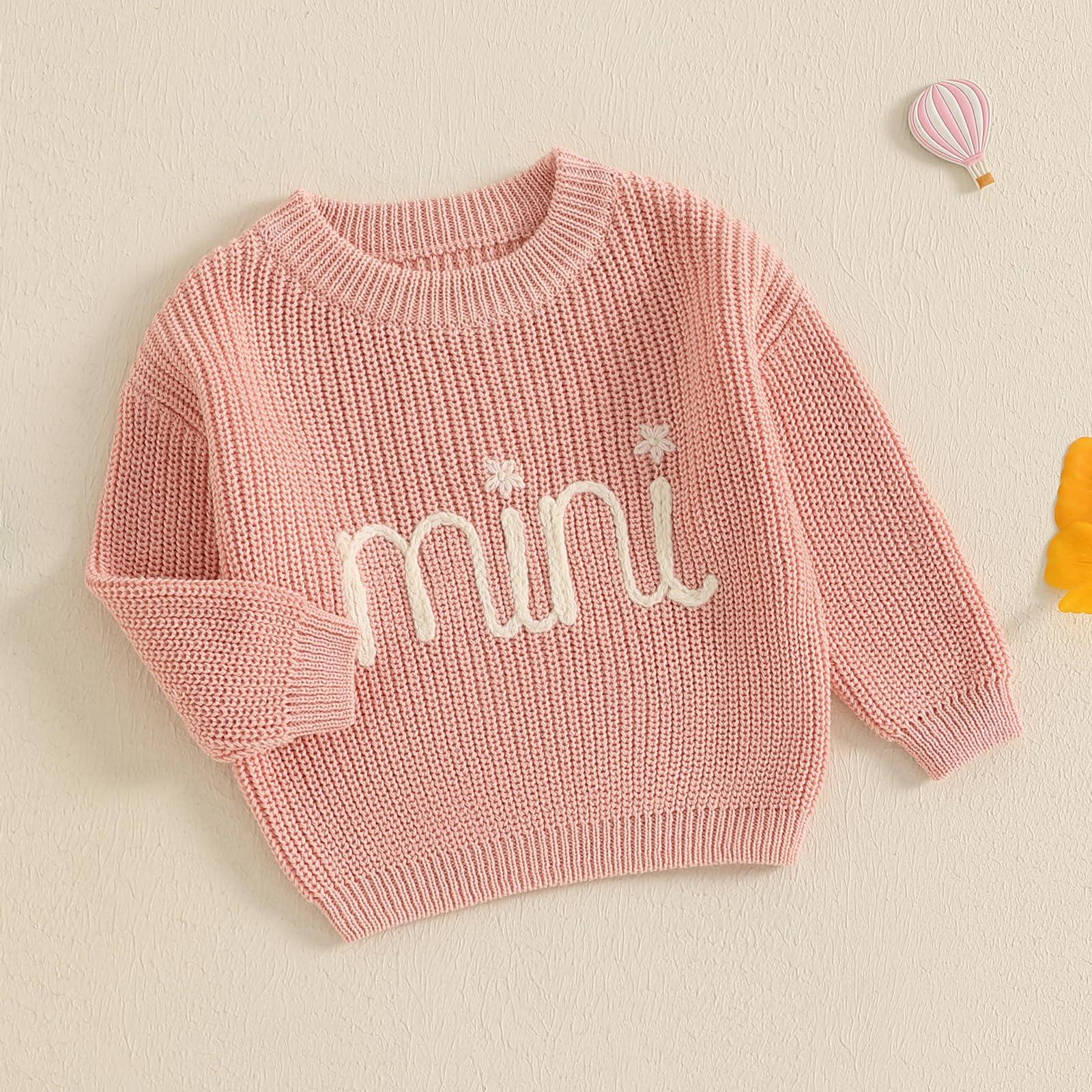 Aiwpstoin Mommy and Me Sweater Matching Family Outfit Long Sleeve Knit Sweater Pullover Mom and Baby Clothes (Baby, 3-6 Months, Light Pink)