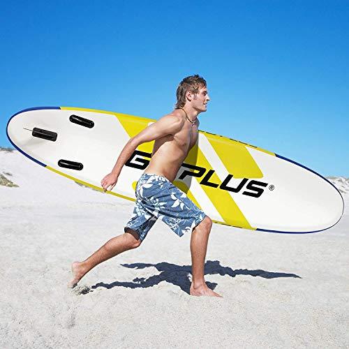 Goplus Goplus Inflatable Stand Up Paddle Board, 11 x 30 x 6 SUP with Accessory Pack, Adjustable Paddle, Carry Bag, Bottom Fin, Hand Pump, Non-Slip Deck, Leash, Repair Kit (Yellow+Blue, 11FT)