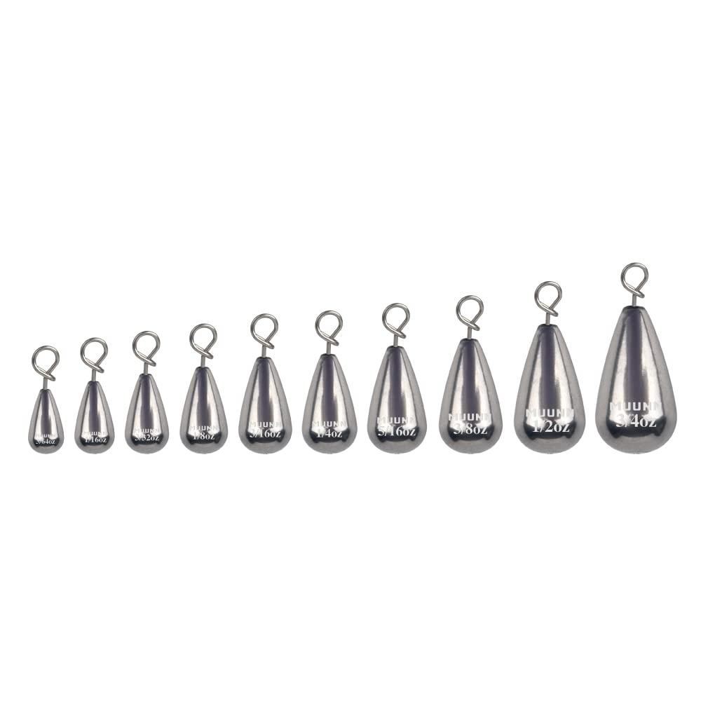 MUUNN MUUNN Tungsten Fastach Teardrop Weight, Tungsten Drop Shot Weights, Fastach Fishing Sinkers Kit for Drop Shot Rig,97% Density Tungsten Fishing Weights-10PackPlain,1/16oz