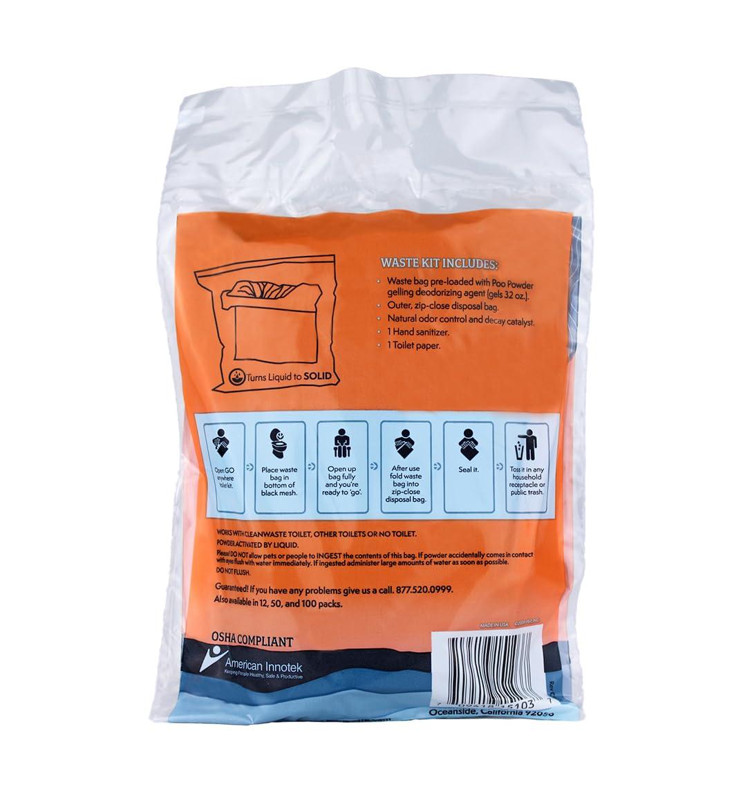 Phillips Cleanwaste Original WAG Bag Portable Toilet (12 Pack) - Go Anywhere Kit For Camping, Boating, Travel - NASA Gelling Powder for Poop/Pee