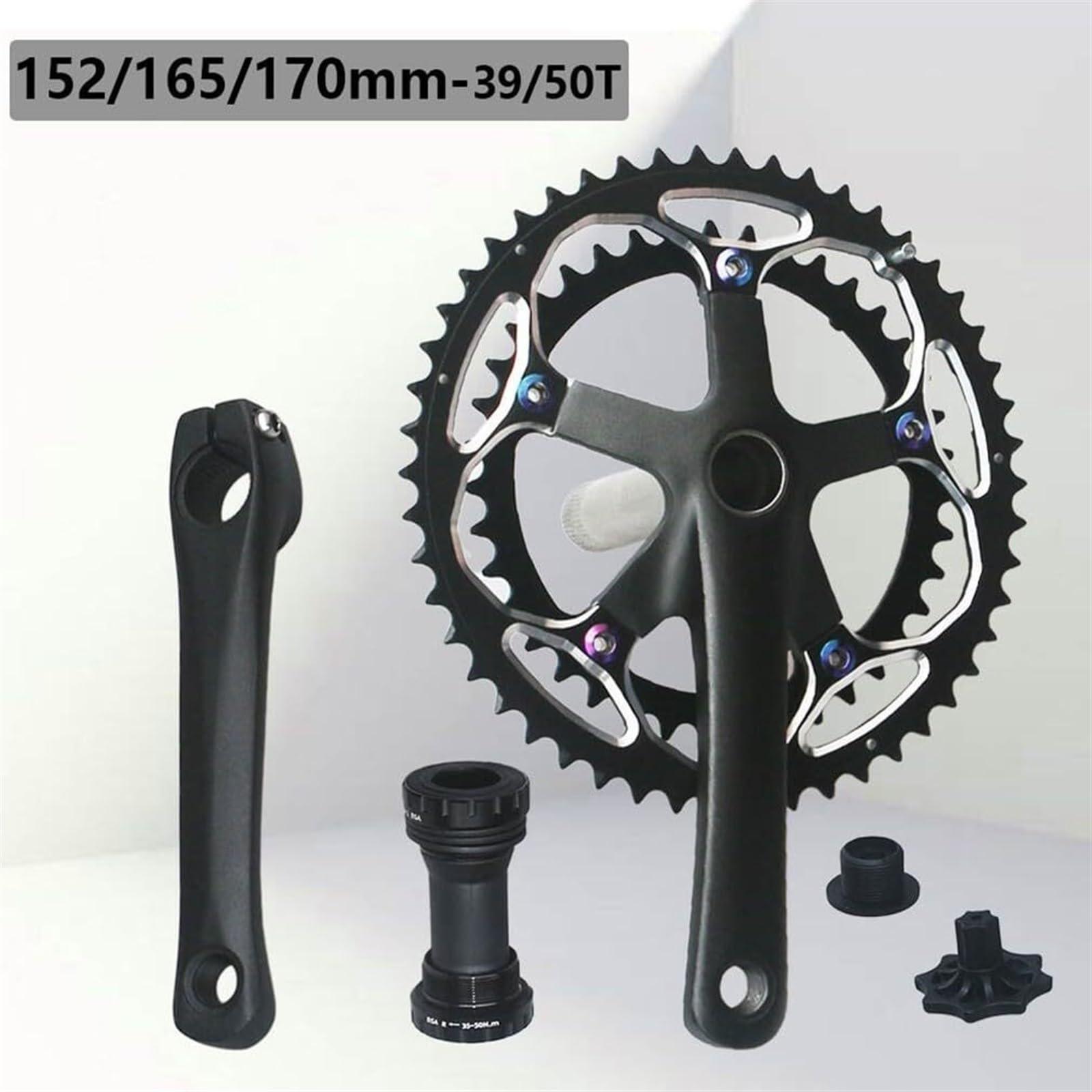 KLYso KLYso Crank Length 152mm/165mm/170mm 39T/50T Discs BCD130mm Road Bike Hollow One Piece Teethers Compatible with Single/Double Discs Road Bike Crank Bicycle Crank(BKA,152MM)