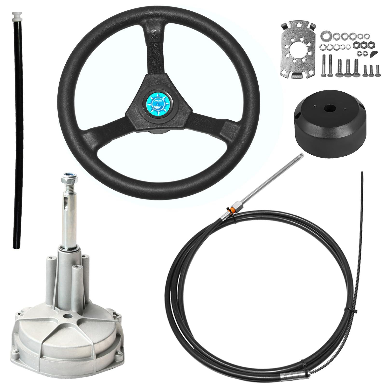JNDO JNDO 10FT Boat Steering Cable Kit Outboard Steering Cable Boat Steering System Kit with 12.5 Inch Wheel Rotary Helm