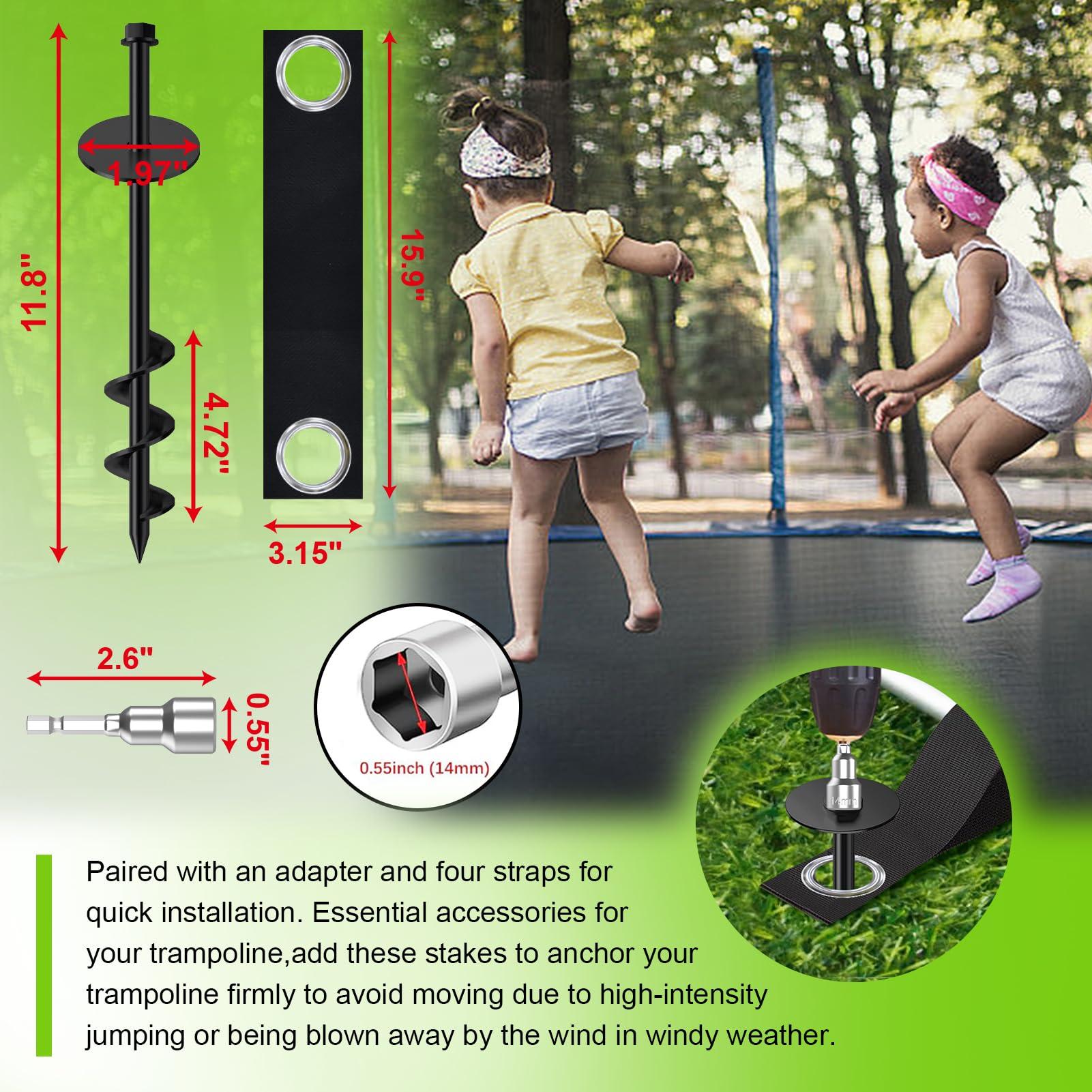 Eurmax Eurmax USA Ground Anchors Screw in Trampoline Anchors High Wind Tent Stakes Heavy Duty Ground Stakes Trampoline Stakes Anchor Kit Set of 4 Bonus 4 Strong Belt (Black)