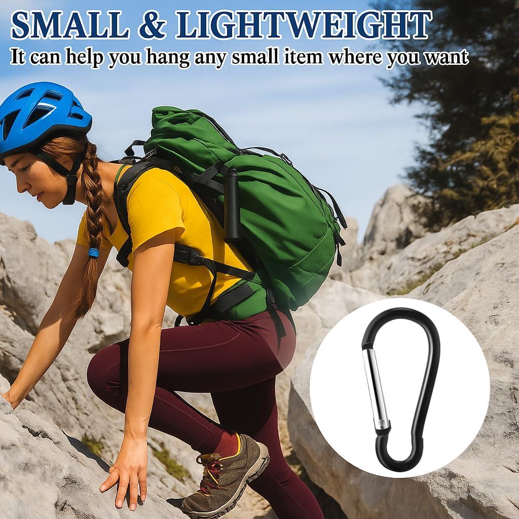 SAMLOO 200 Pack Bulk Aluminum Carabiner Small Spring Clip Hook Spring-Loaded Gate Keychain Buckle Pack for Camping Hiking Backpack Bottle, Black
