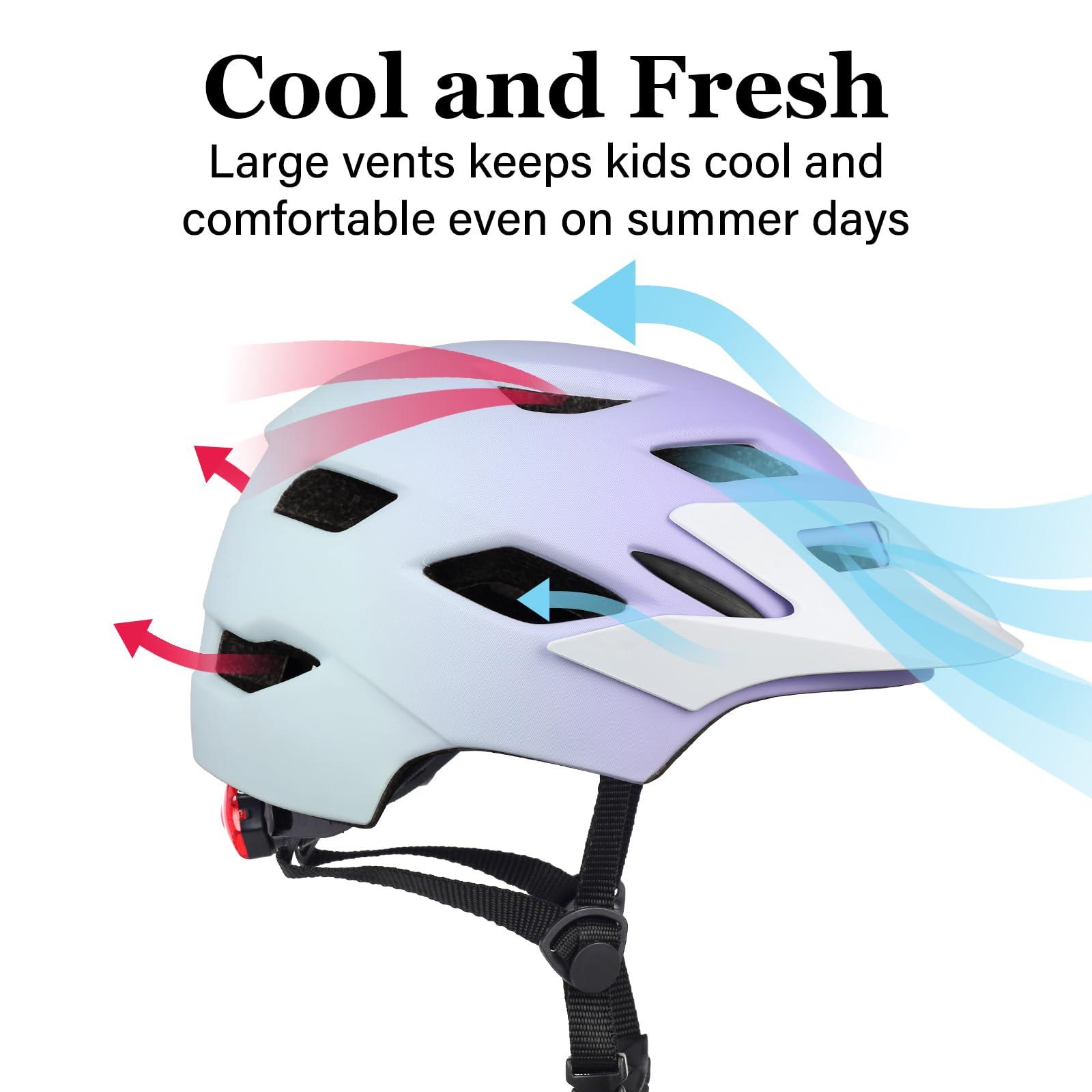 Bilaki Kids Bike Helmet, Youth Toddler Boys Girls Helmets, 2 Size Adjustable for Ages 2-3-5-8-14 Years, Child Helmet with Visor and LED Light, Lightweight Multi-Sport Bicycle Scooter Skate Cycling Helmets