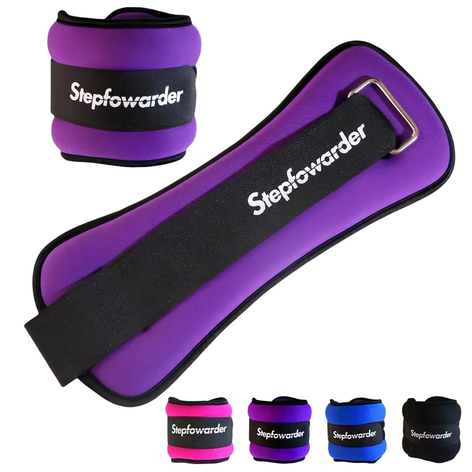 Stepfowarder Stepfowarder 1-4 Lbs Ankle/Wrist Weights (a Pair), Optional Colors & Weights with Adjustable Strap for Women, Men, Kids - Running, Jogging, Gymnastic, Physical Therapy, Fitness (2 * 2.0Lbs - Purple)
