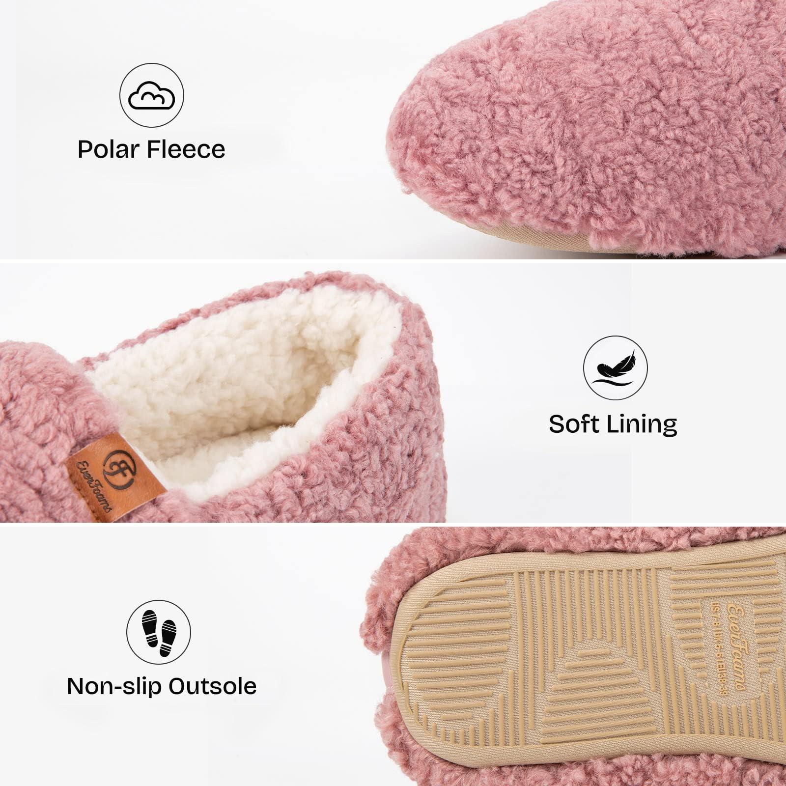 EverFoams EverFoams Womens Soft Curly Full Slippers Memory Foam Lightweight House Shoes Cozy Loafer with Polar Fleece Lining Pink,11-12 US