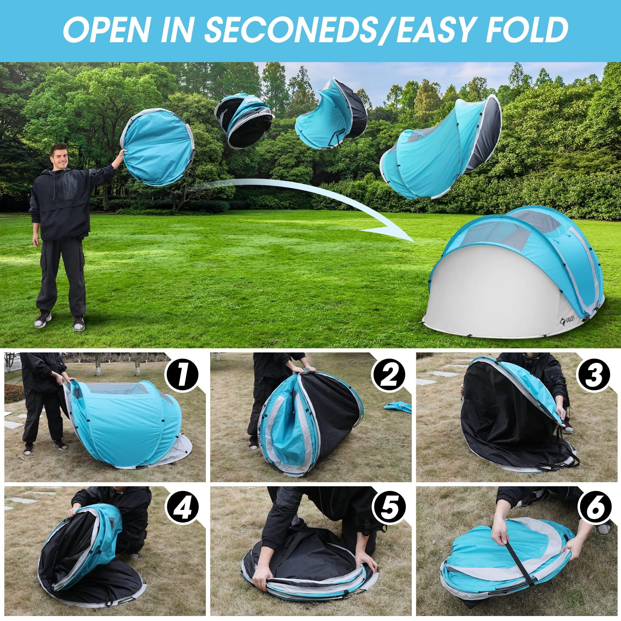 VILLEY VILLEY 2-Person Easy Pop Up Tent, Waterproof Automatic Setup Instant Lightweight Camping Beach Tent with Carrying Bag for Camping, Hiking & Traveling - Blue