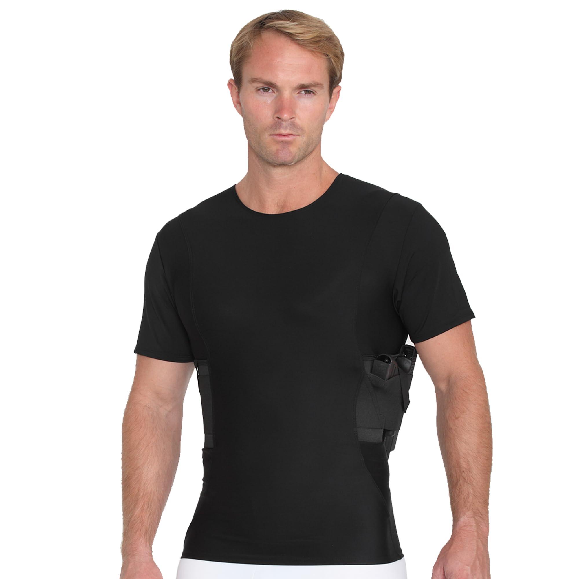 ISPRO TACTICAL ISPRO TACTICAL - Made in USA - Concealed Carry Shoulder or Chest Holster & Compression Crew-Neck Concealed Carry Shirt with Gun Holster (Black, LG)