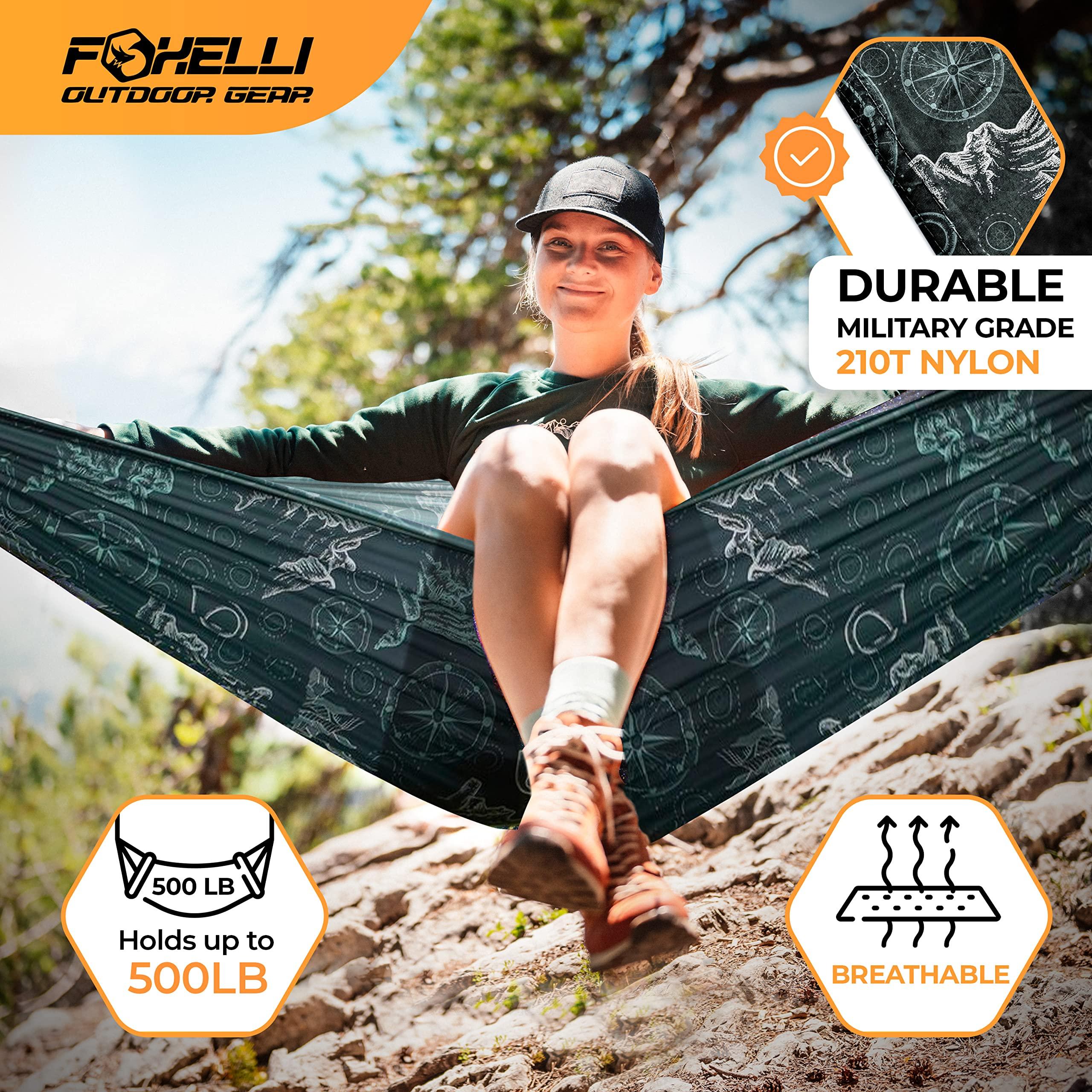 Foxelli Foxelli Camping Hammock Bundle of 2 Lightweight Parachute Nylon Portable Hammocks with Tree Ropes and Carabiners