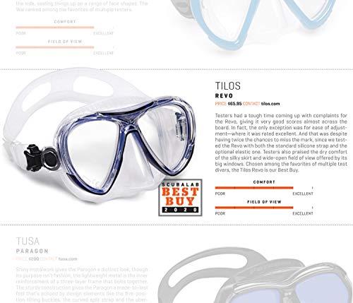 Tilos Tilos Revo, Wide View Snorkel Diving Mask: Scuba, Snorkeling, Free Dive, and Swim 180 Masks - Anti Fog Divers Goggles with Double Lens, Elastic Strap - Men/Women Adult Water Gear (Yellow)