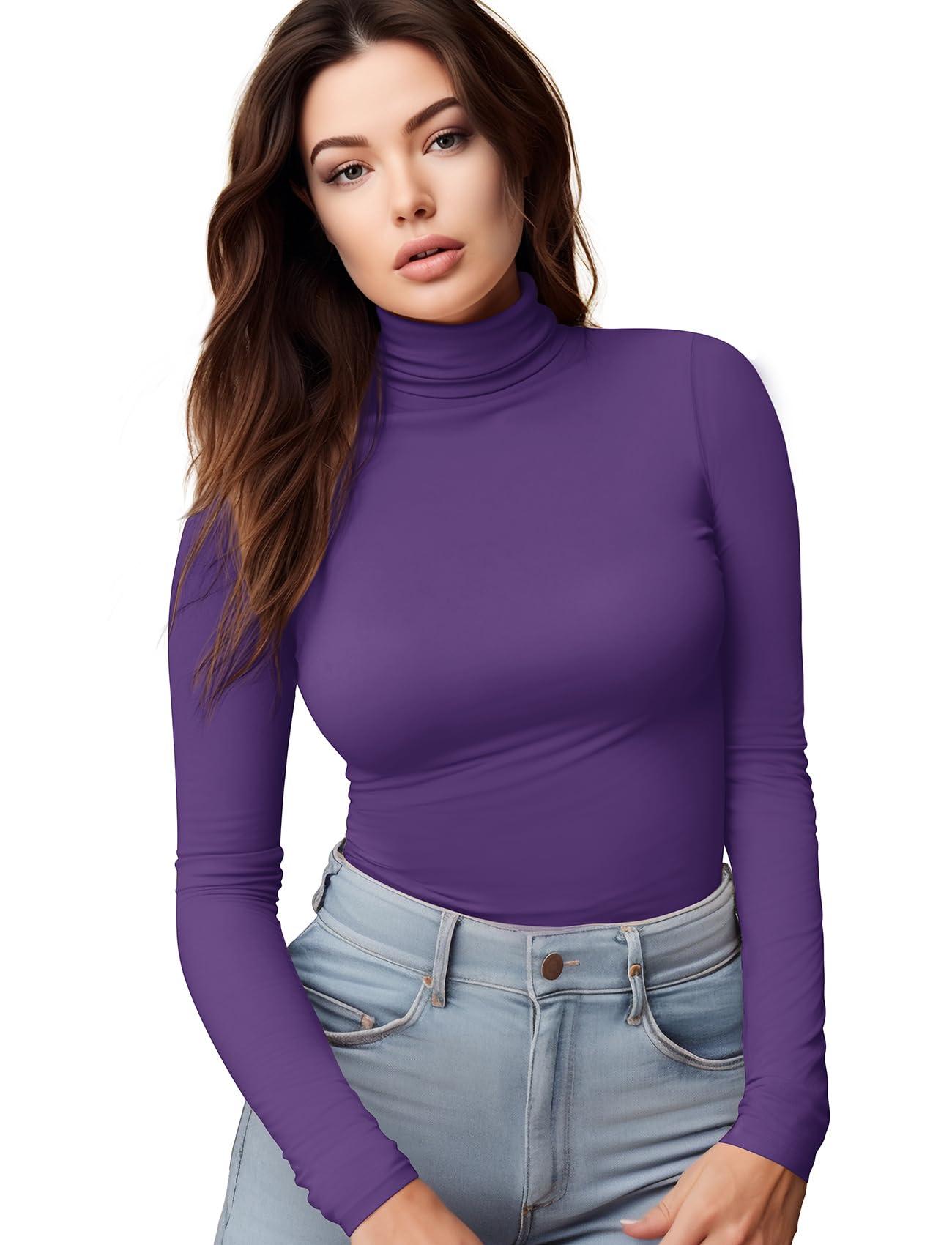 Zengjo Turtlenecks for Women Lightweight(Purple,S)