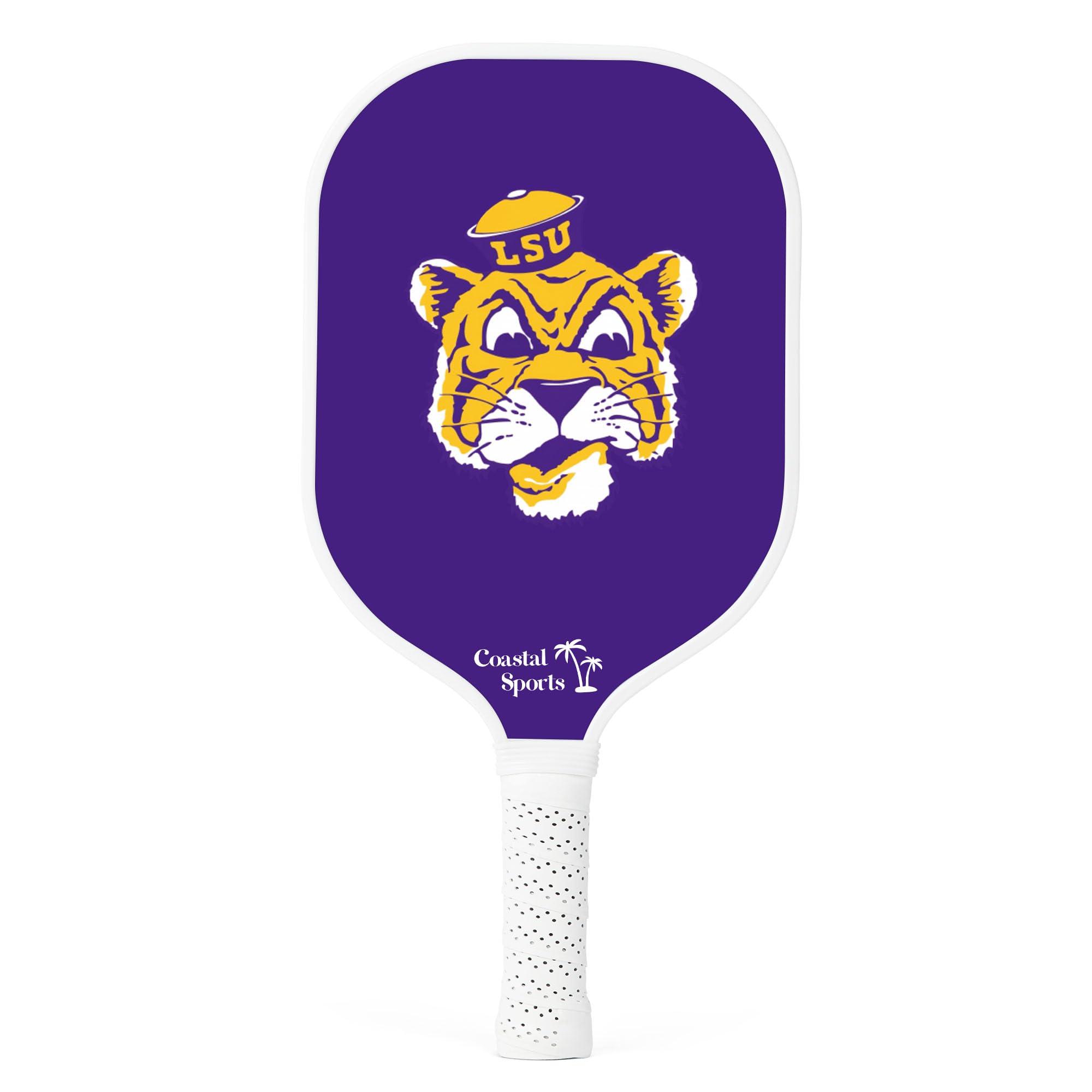 Coastal Sports LSU Pickleball Paddle | Officially Licensed Collegiate Pickleball Paddle | Honeycomb Polymer Core | Graphite Face | Premium Leather Grip | Lightweight
